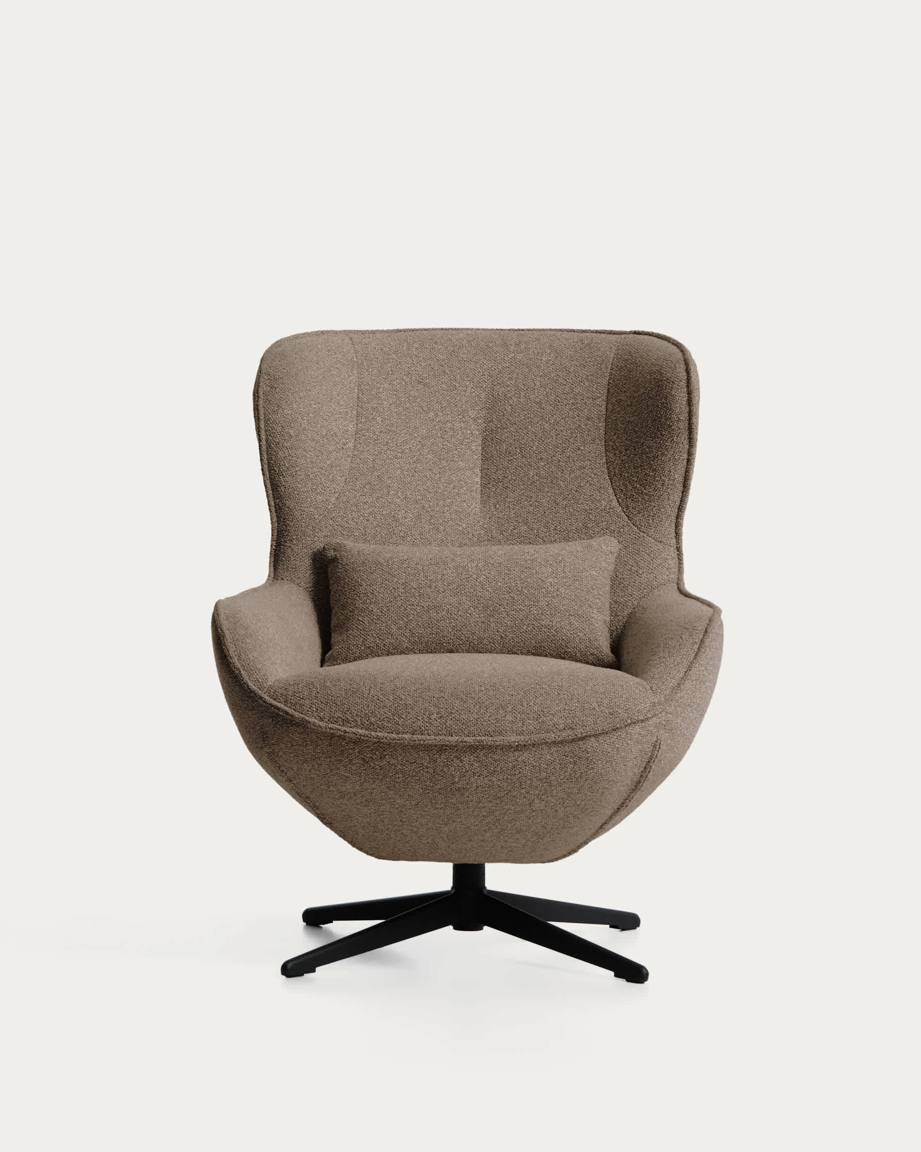 Sorile swivel armchair in brown chenille and steel with black finish FSC 100%