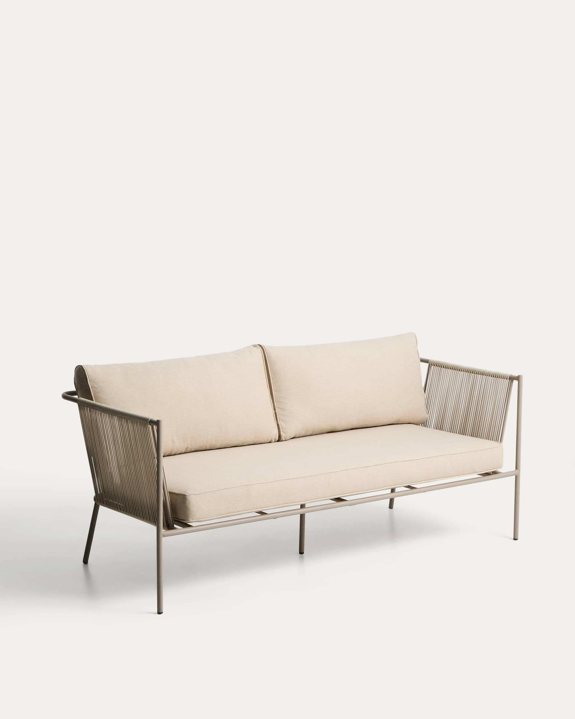 Zivia 2-seater outdoor sofa in ecru rope cord and taupe galvanised steel 178cm
