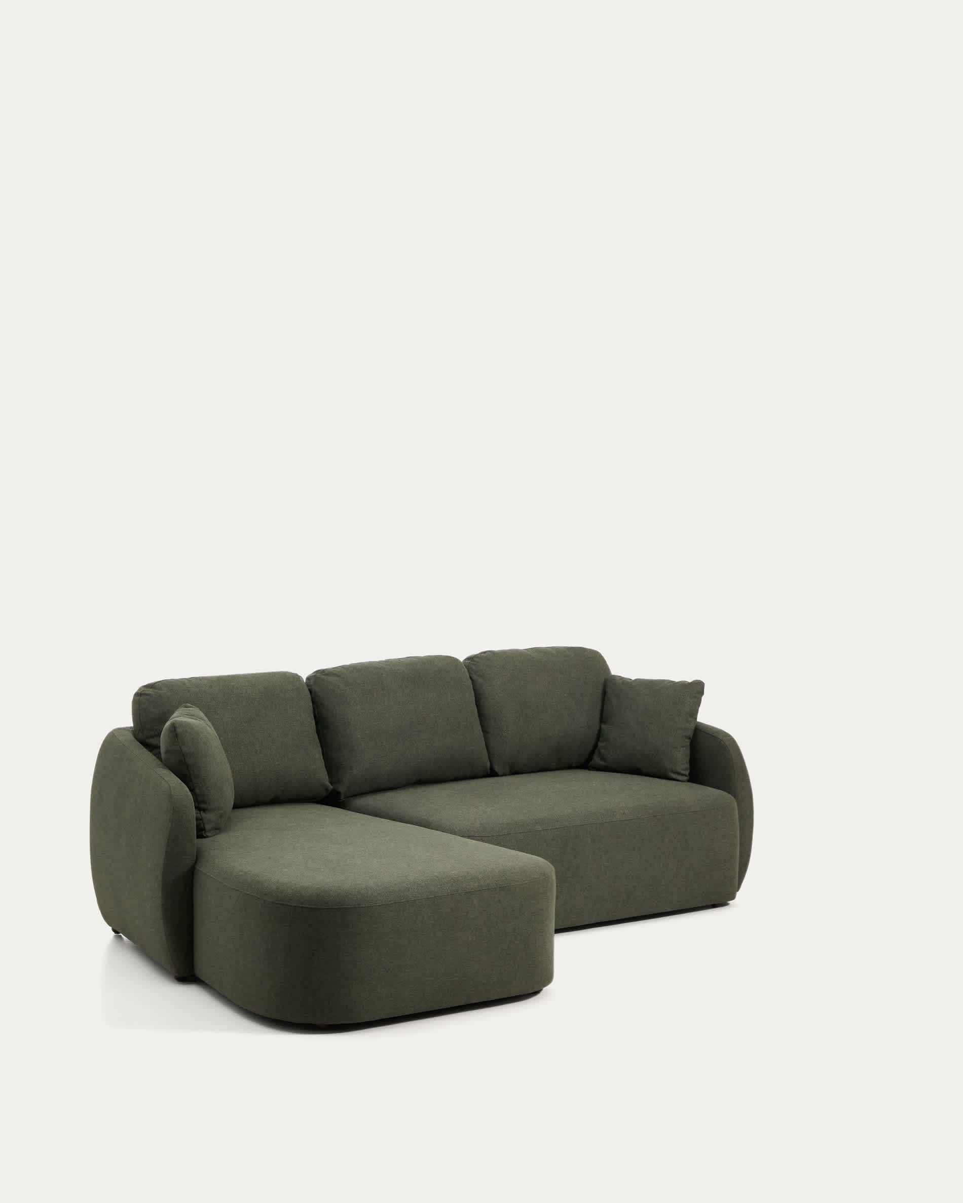 Laira 3-seater sofa bed with left chaise longue in dark green chenille 246cm FSC Mix Credit