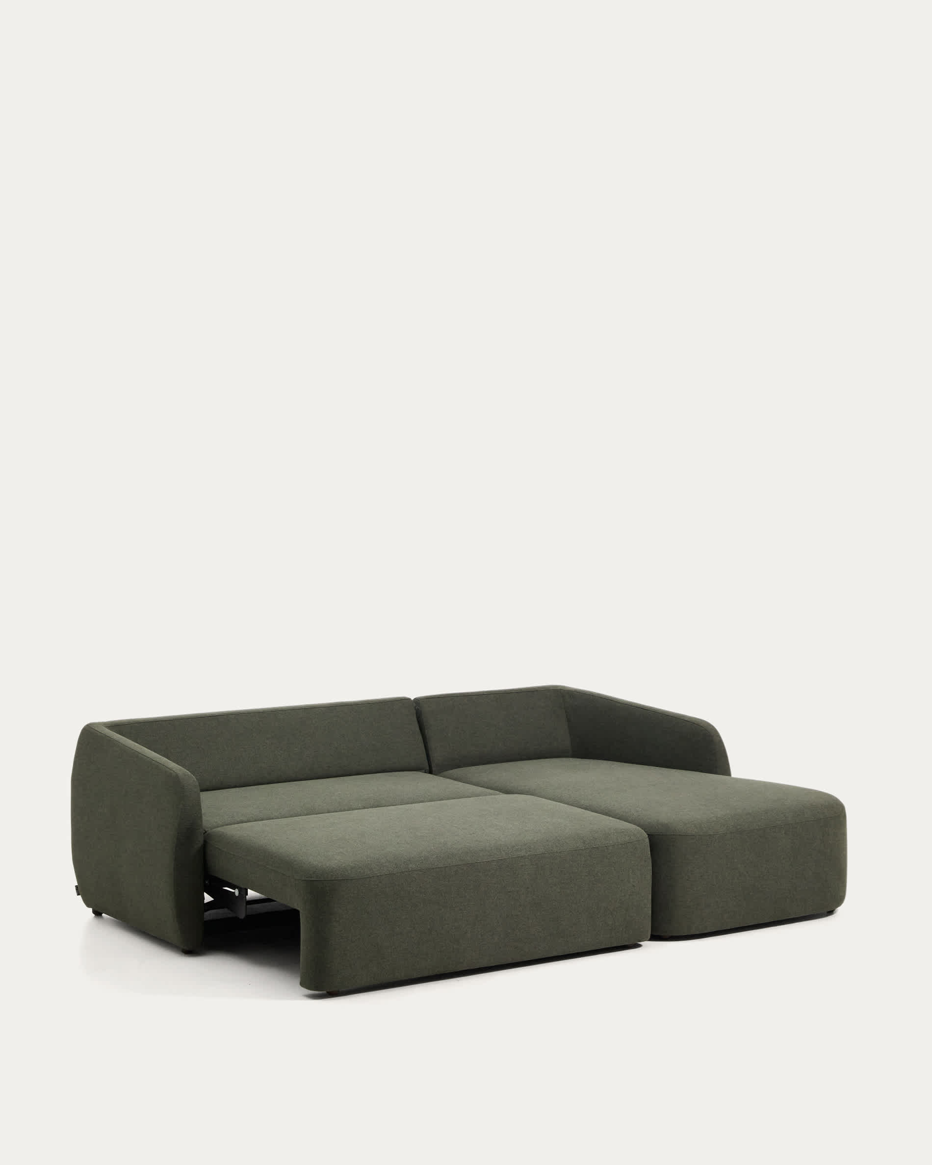 Laira 3-seater sofa bed with right chaise longue in dark green chenille 246cm FSC Mix Credit