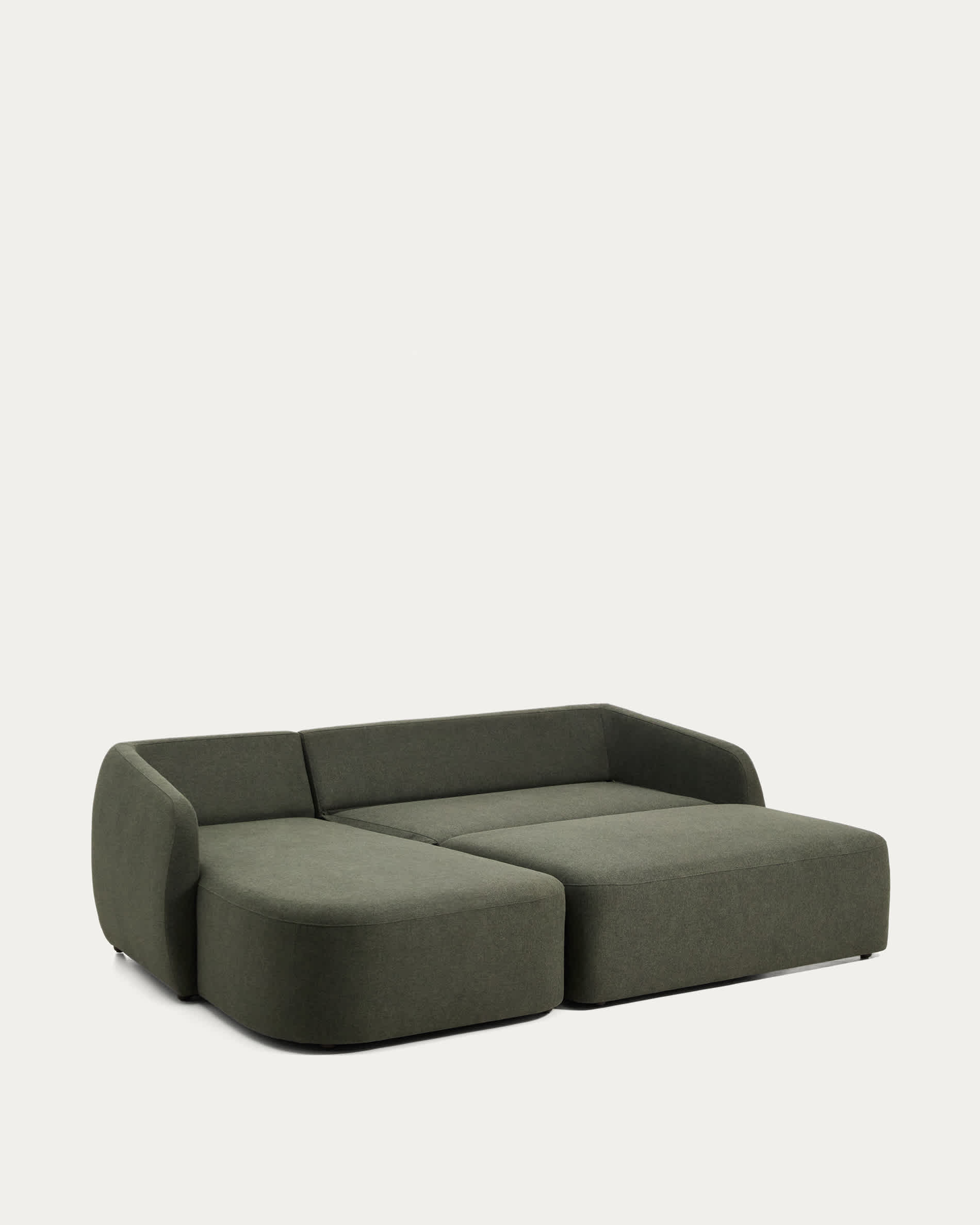 Laira 3-seater sofa bed with left chaise longue in dark green chenille 246cm FSC Mix Credit