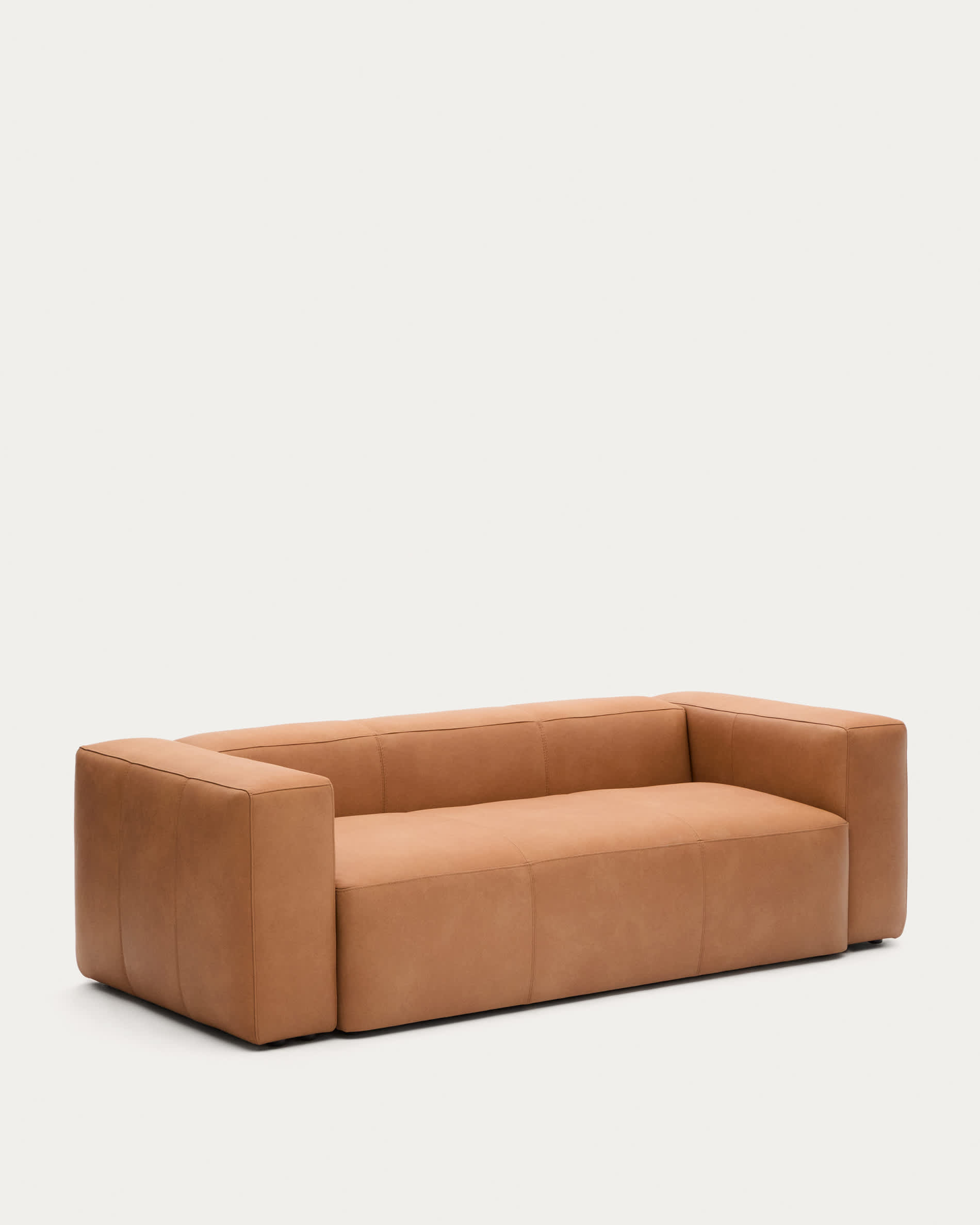 Blok brown leather 3-seater sofa 240 cm