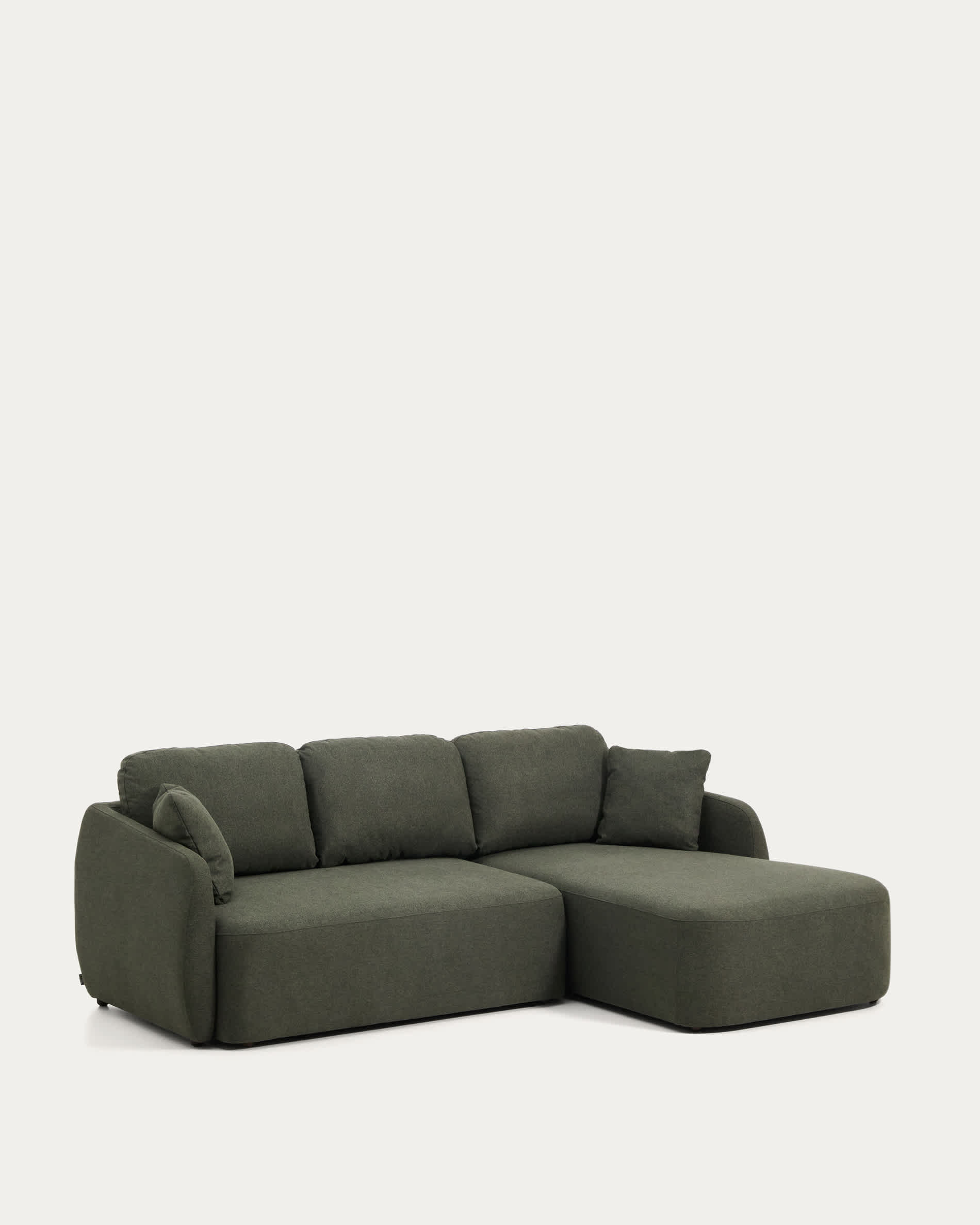 Laira 3-seater sofa bed with right chaise longue in dark green chenille 246cm FSC Mix Credit