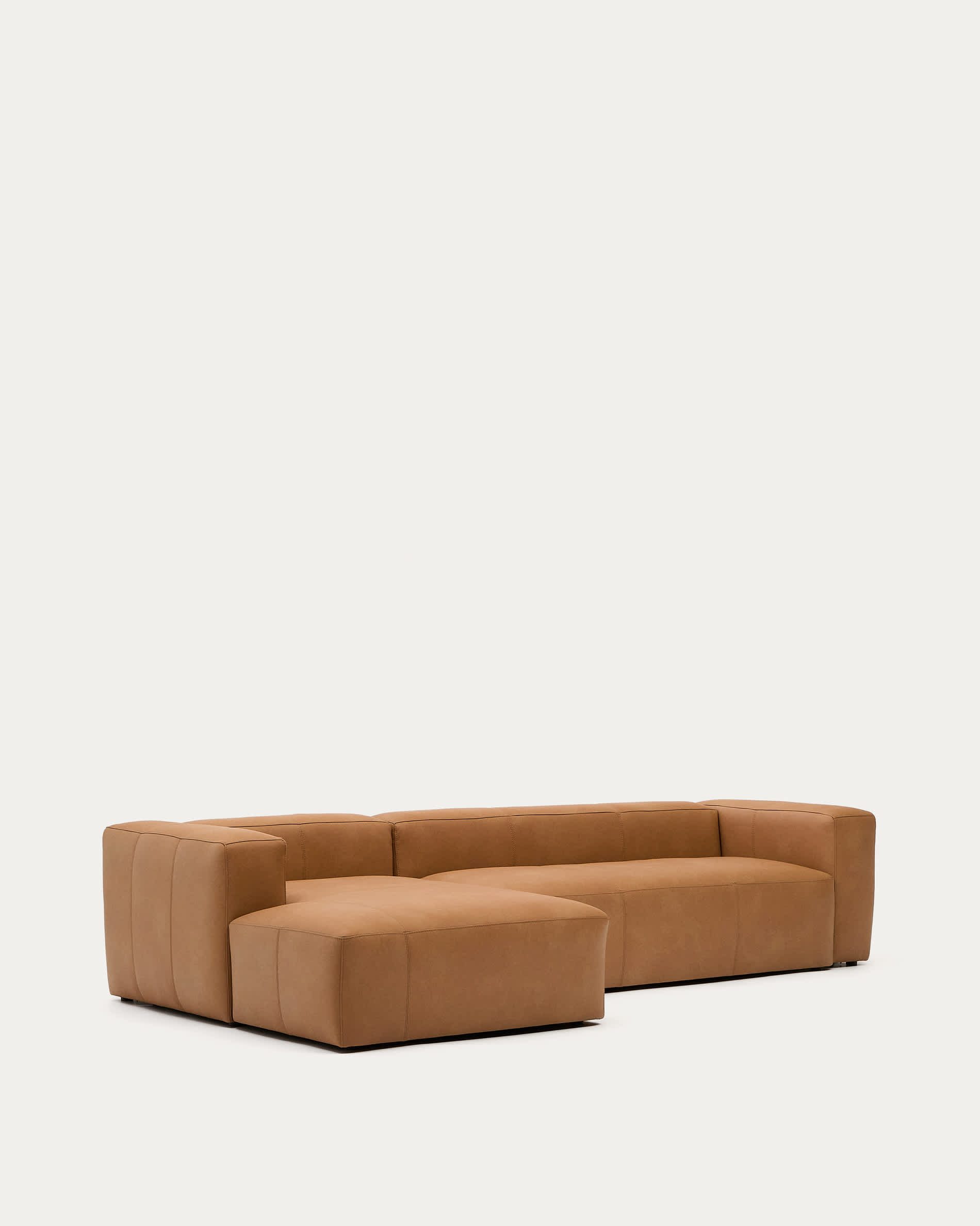 Blok brown leather 4-seater sofa, left chaise longue 330 cm