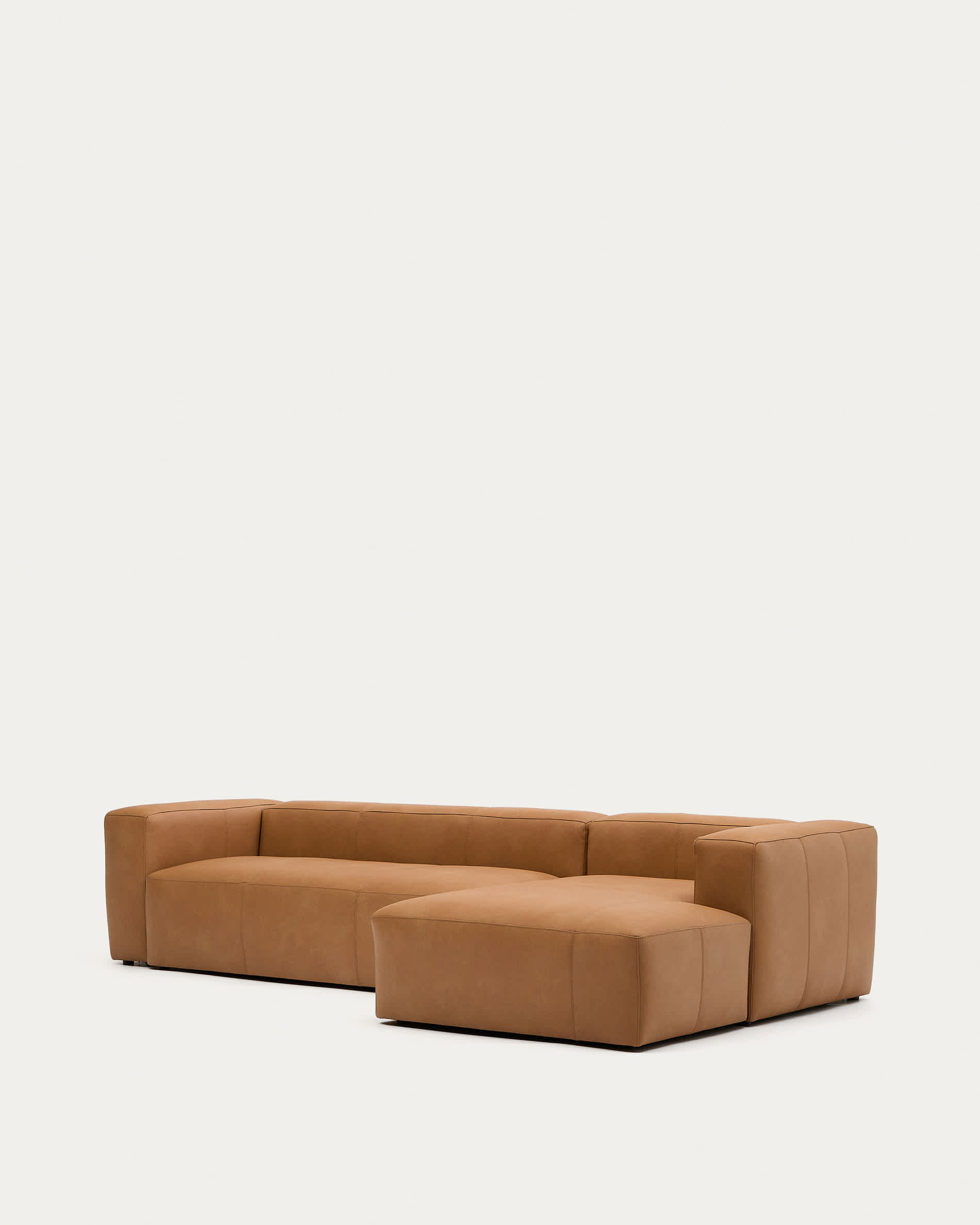 Blok brown leather 4-seater sofa, right chaise longue 330 cm