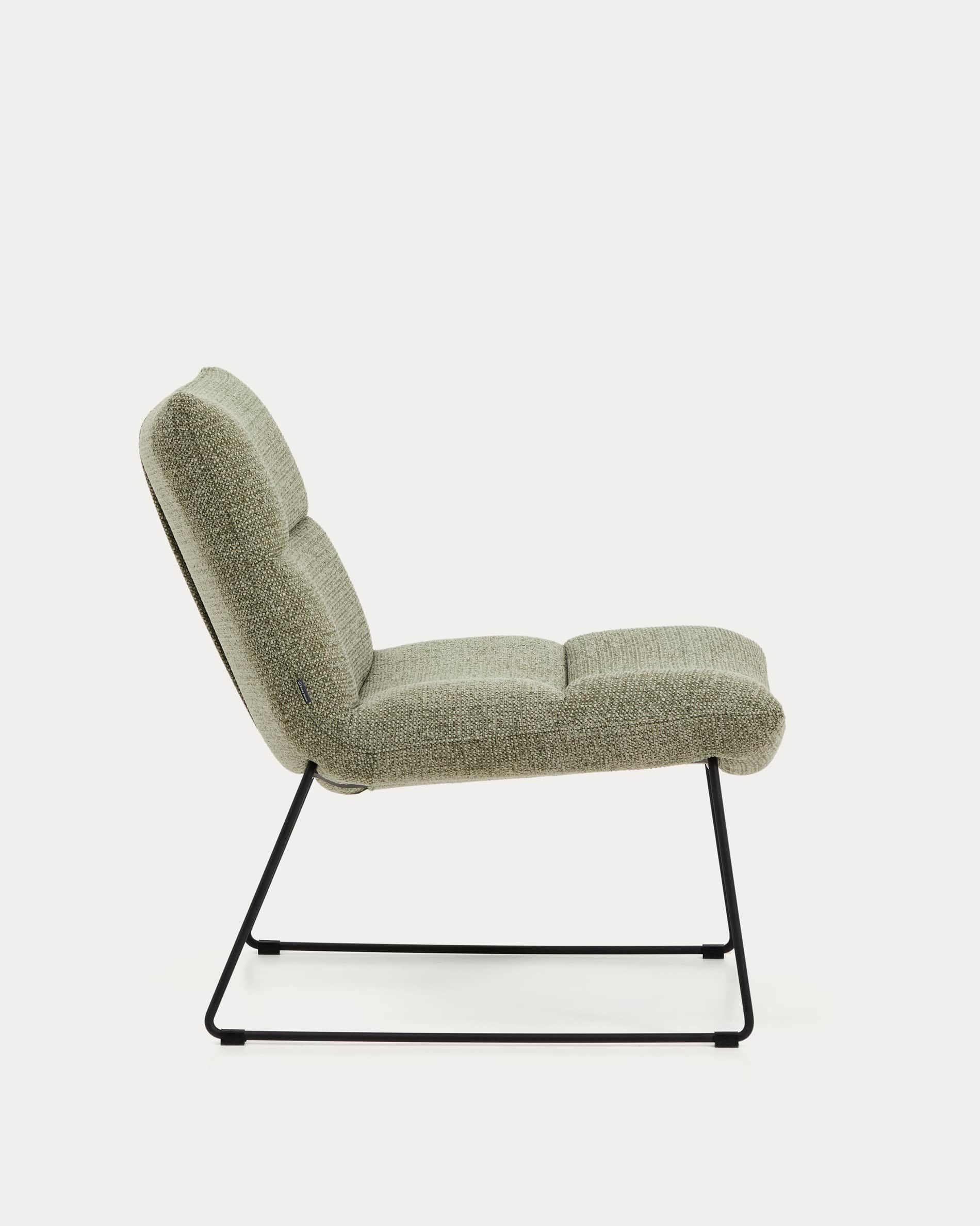 Asen green chenille armchair with black steel legs FSC 100%