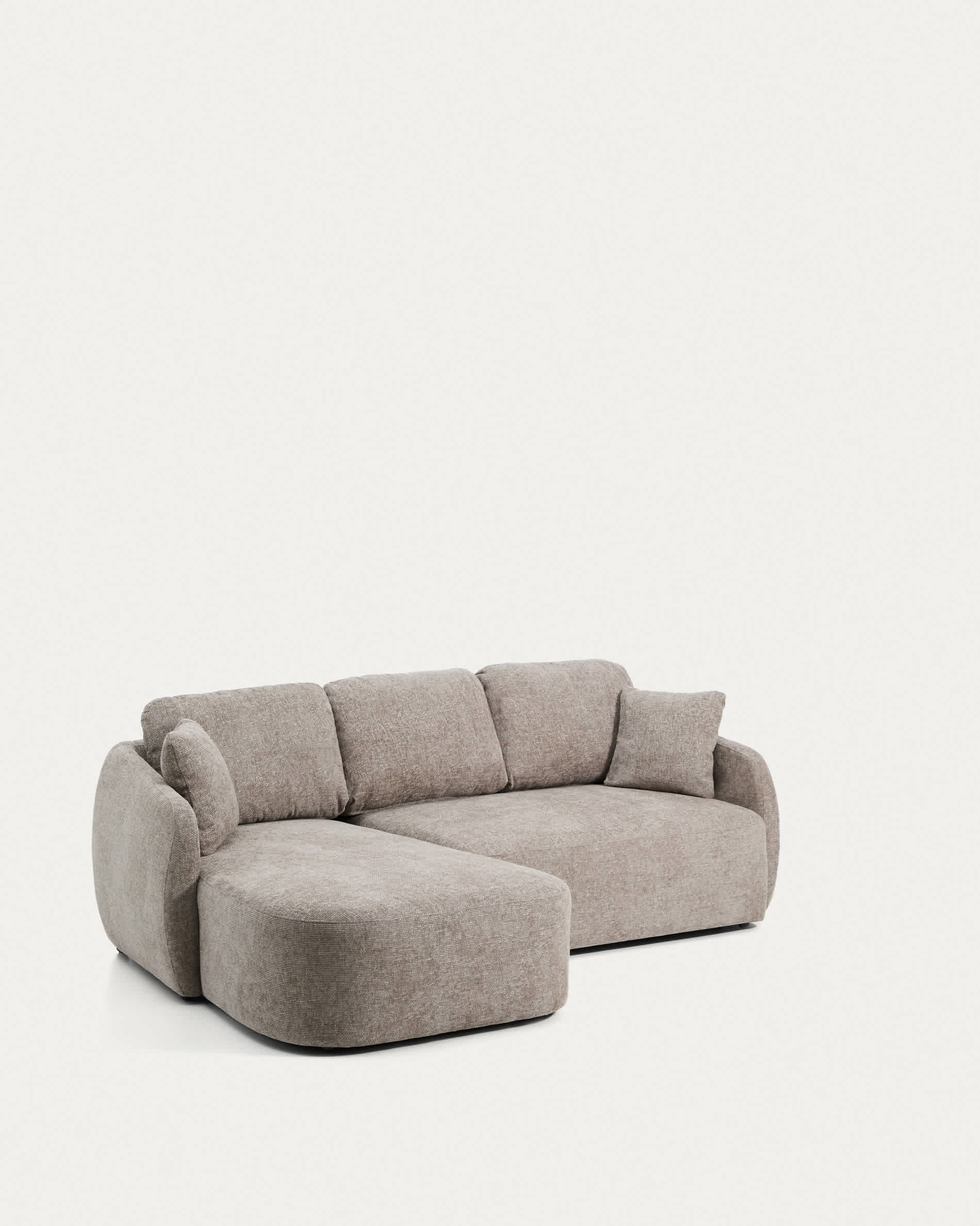 Laira 3-seater sofa bed with left chaise longue in taupe chenille 246cm FSC Mix Credit