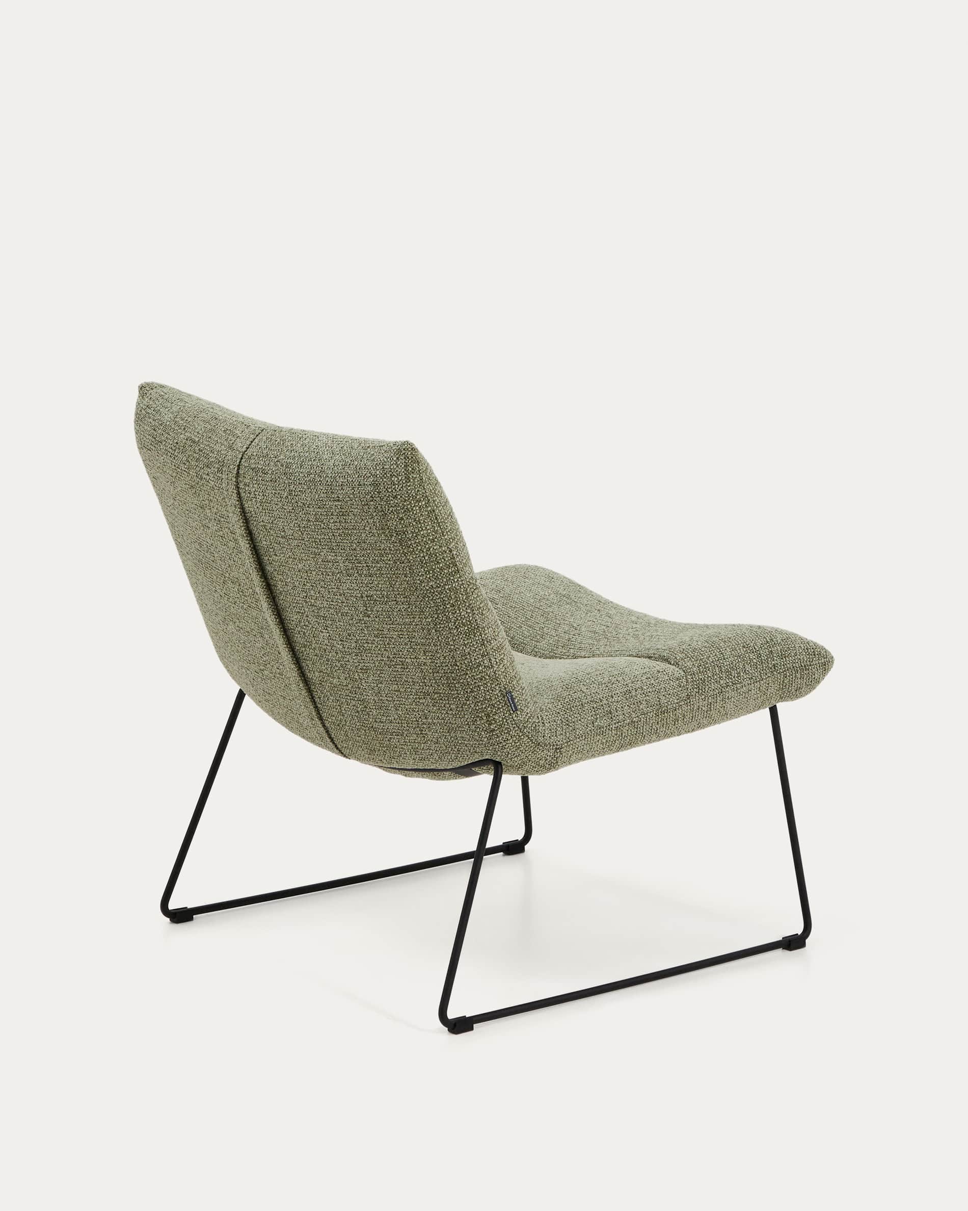 Asen green chenille armchair with black steel legs FSC 100%