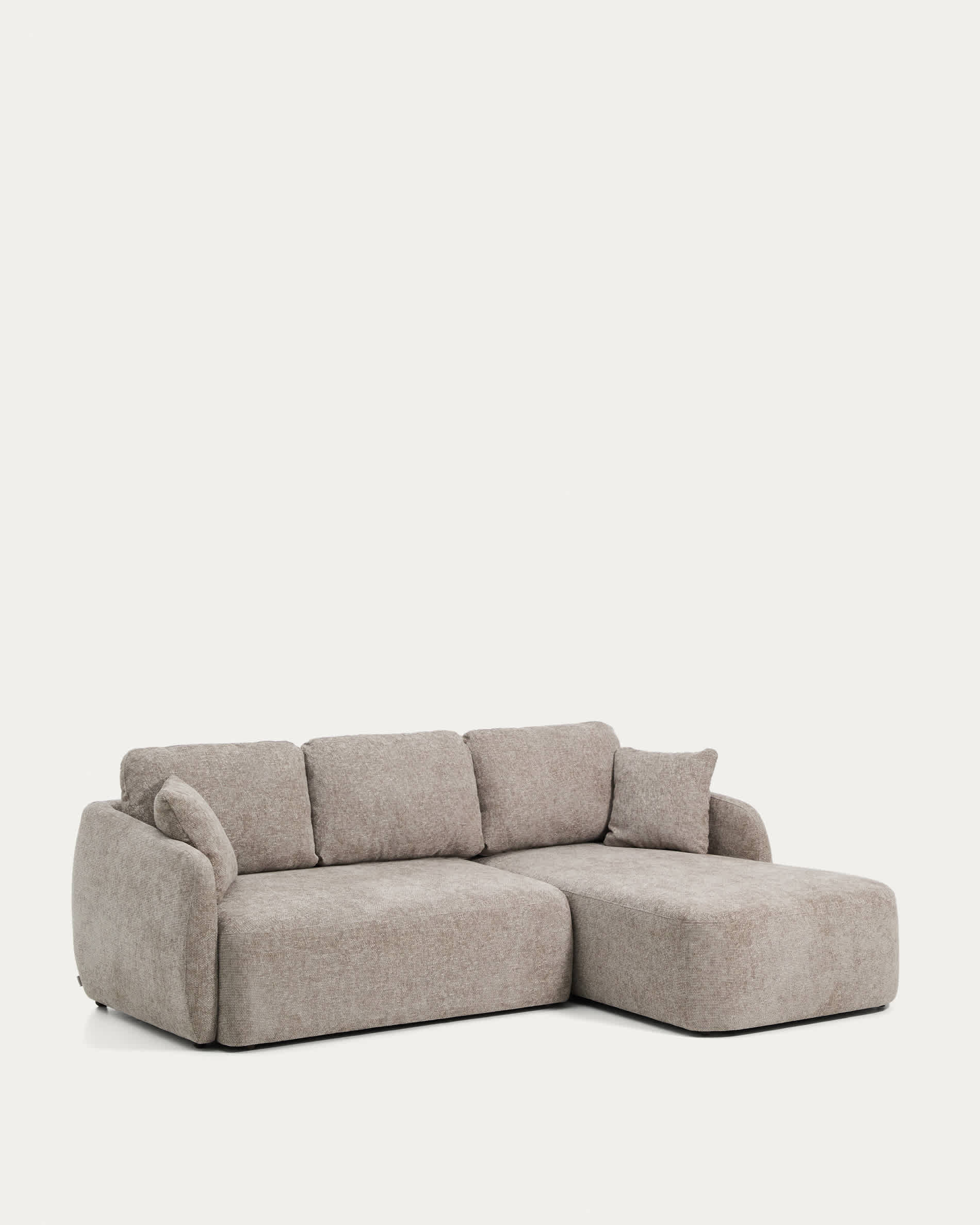 Laira 3-seater sofa bed with right chaise longue in taupe chenille 246cm FSC Mix Credit