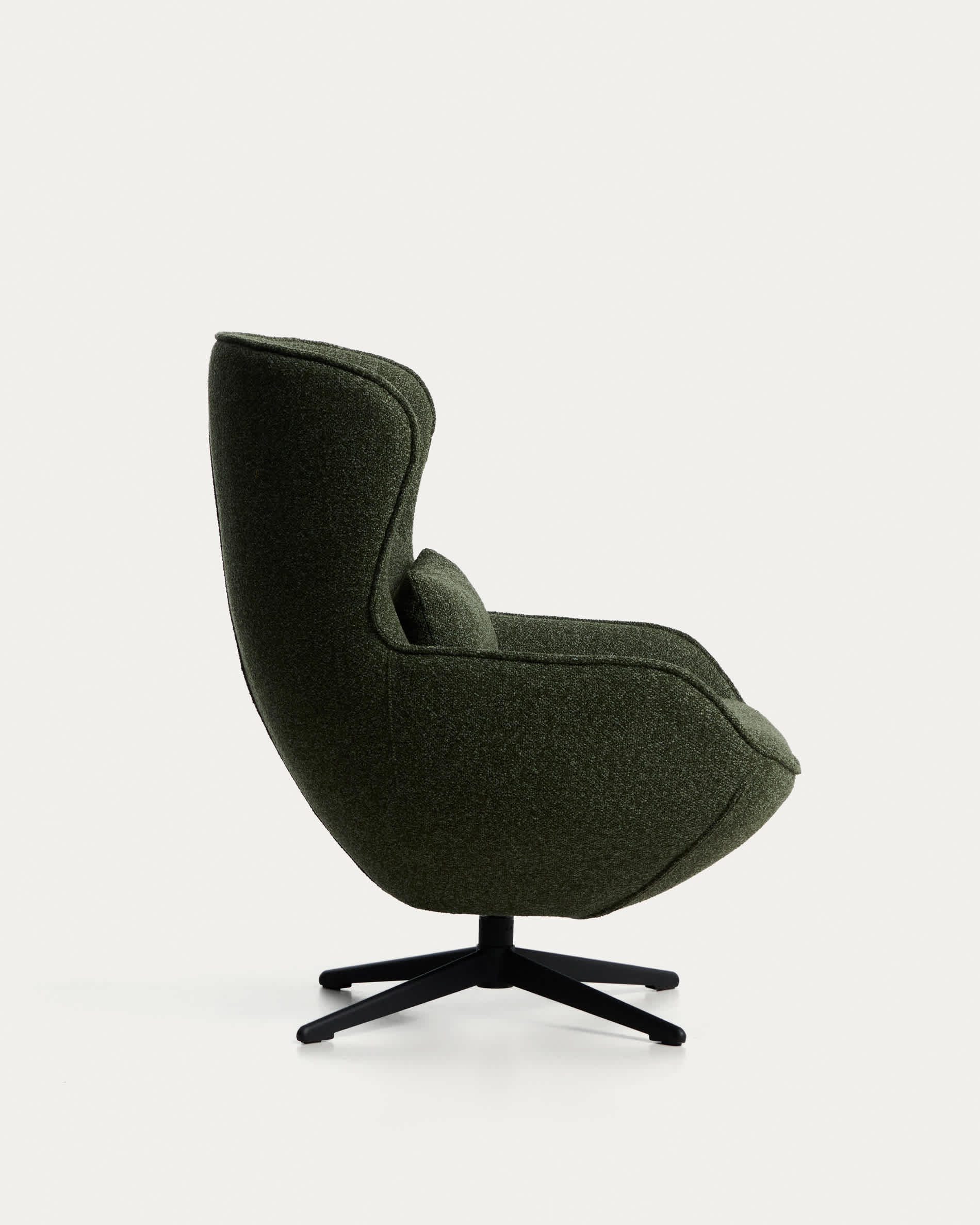 Sorile swivel armchair in dark green chenille and steel with black finish FSC 100%