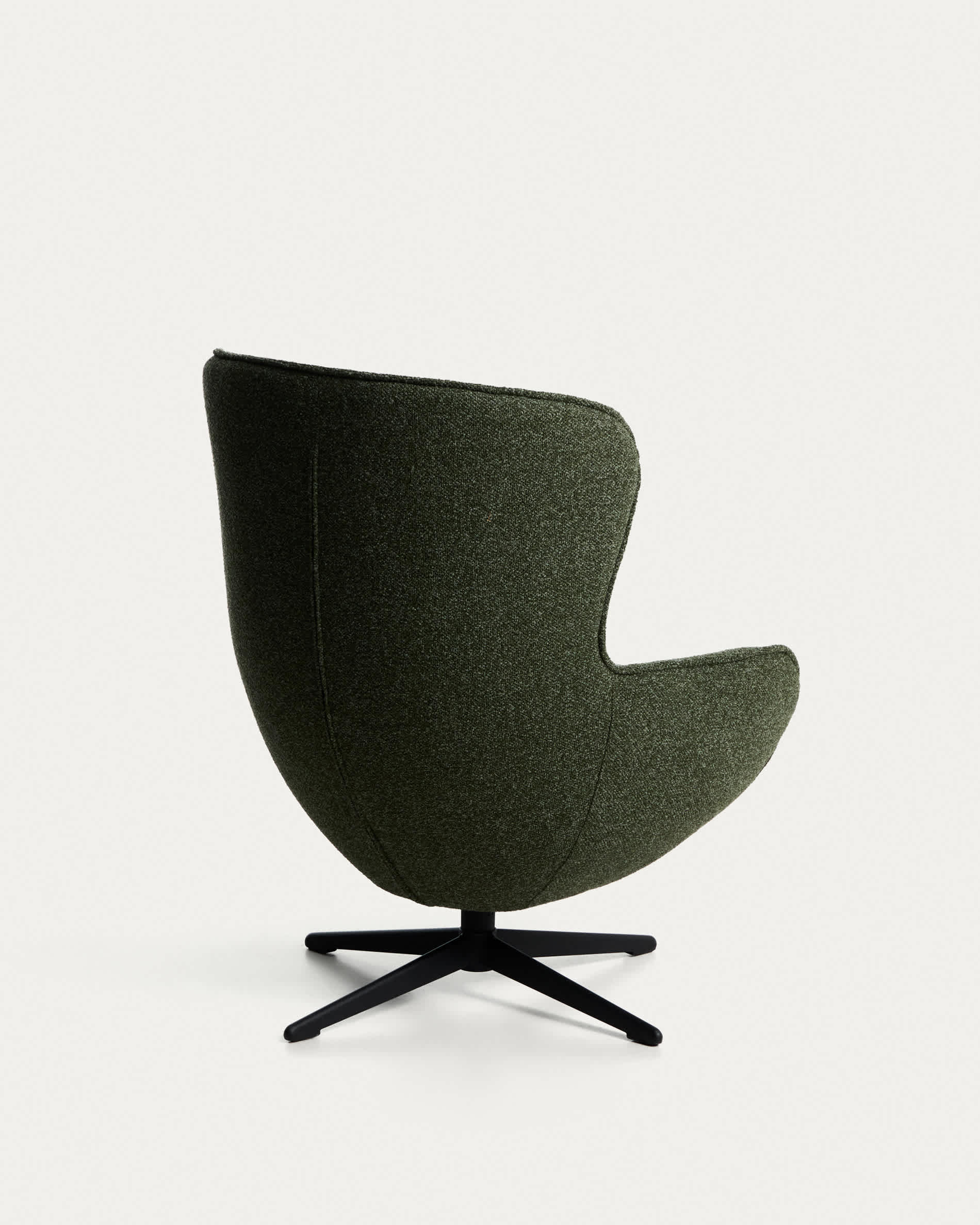 Sorile swivel armchair in dark green chenille and steel with black finish FSC 100%