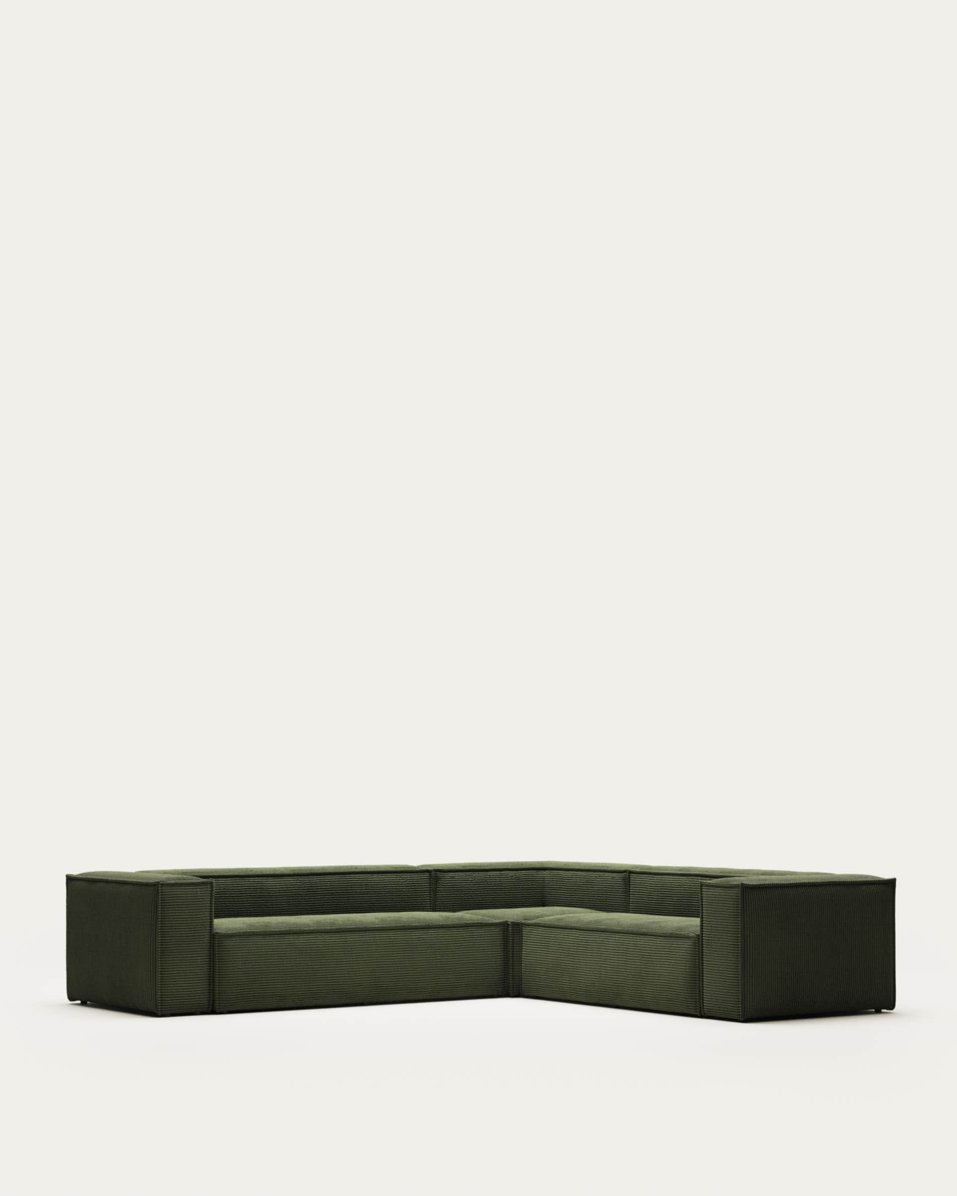 Blok fire-retardant 5-seater corner sofa in thick green corduroy 320 x 290cm/290 x 320cm FSC Mix Credit