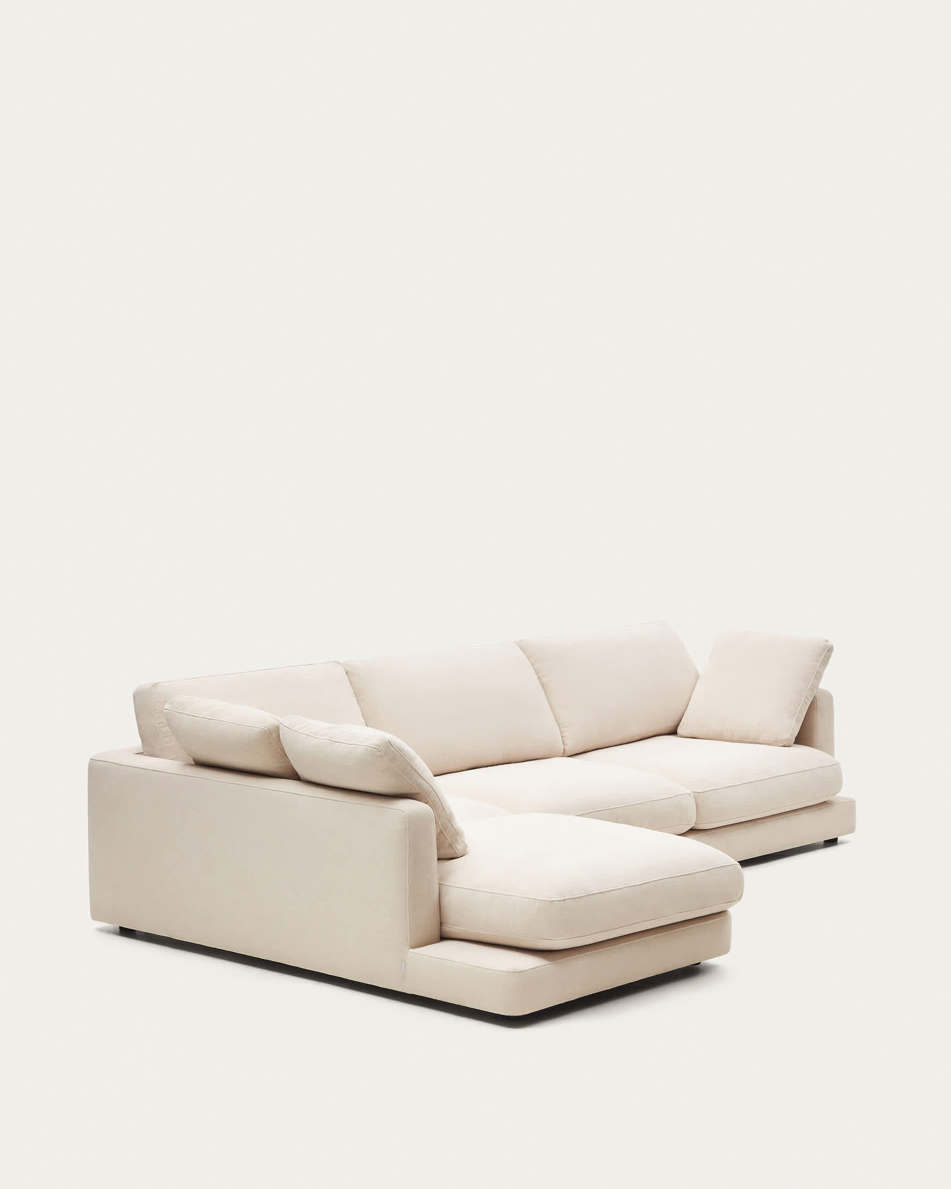 Gala 4-seater sofa with left chaise longue in beige chenille FSC Mix Credit 300cm
