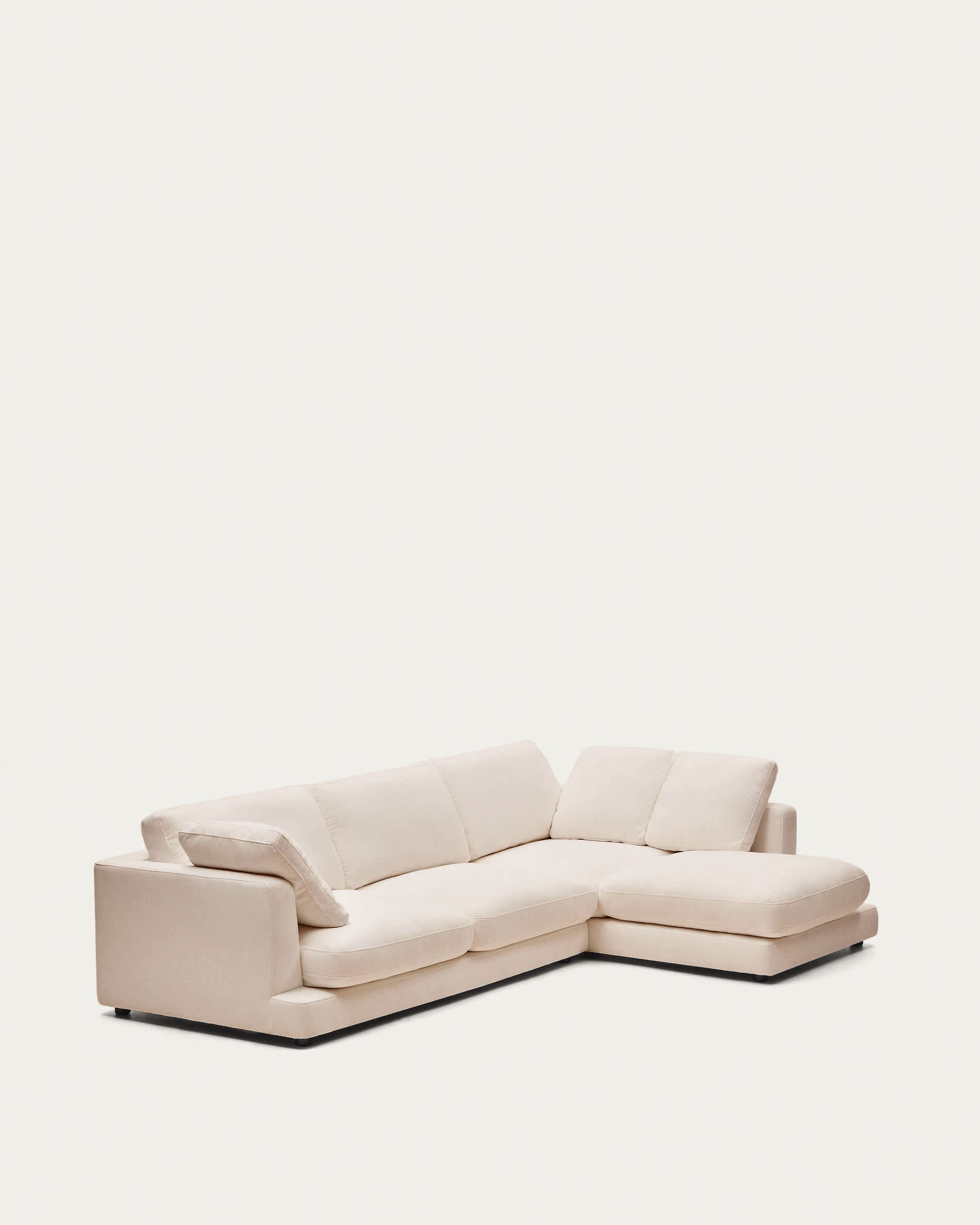 Gala 4-seater sofa with right chaise longue in beige chenille FSC Mix Credit 300cm