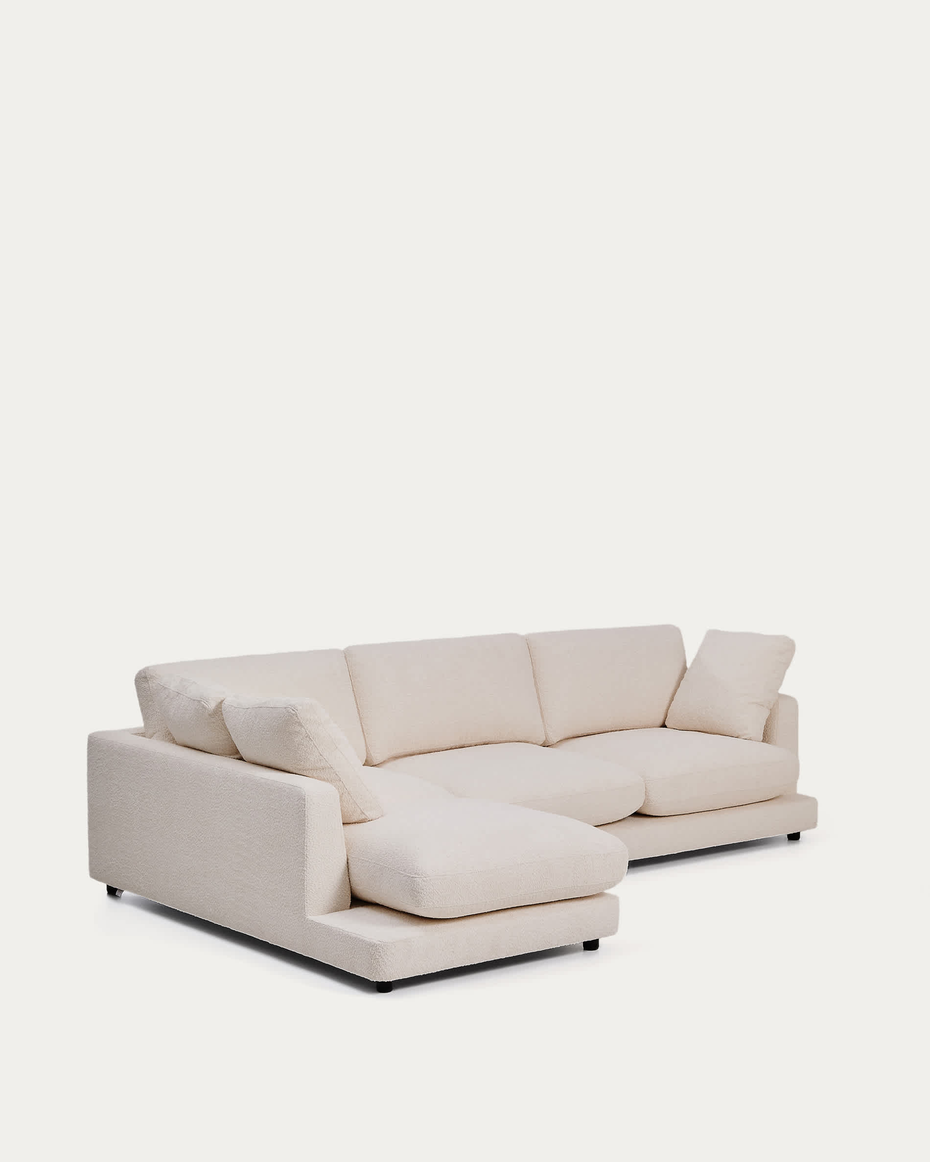 Gala fire-retardant beige bouclé 4-seater sofa with left chaise longue FSC Mix Credit 300cm