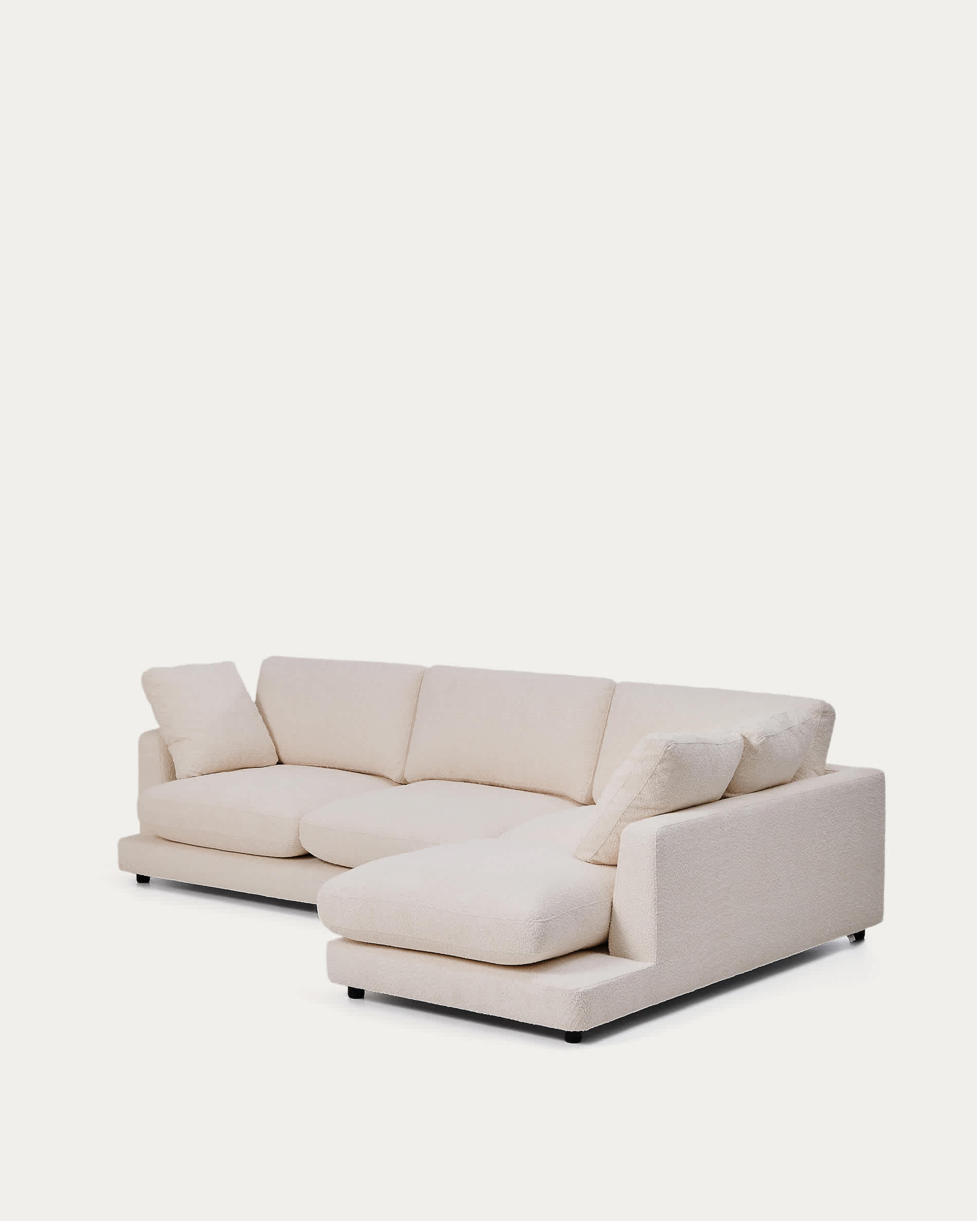 Gala fire-retardant beige bouclé 4-seater sofa with right chaise longue FSC Mix Credit 300cm