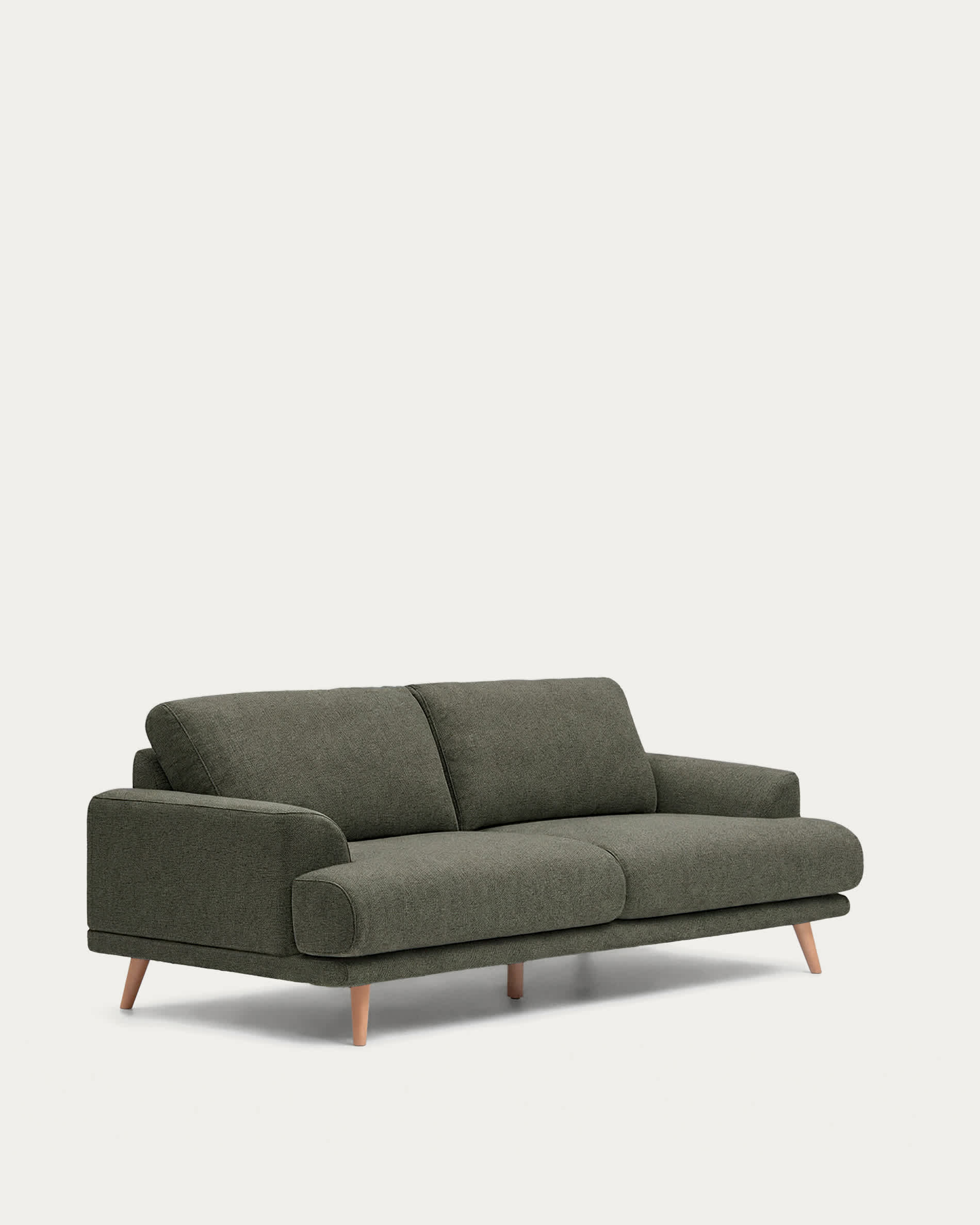 Karin 3-seater sofa in dark green chenille with solid beech wood legs in natural colour finish 231 cm