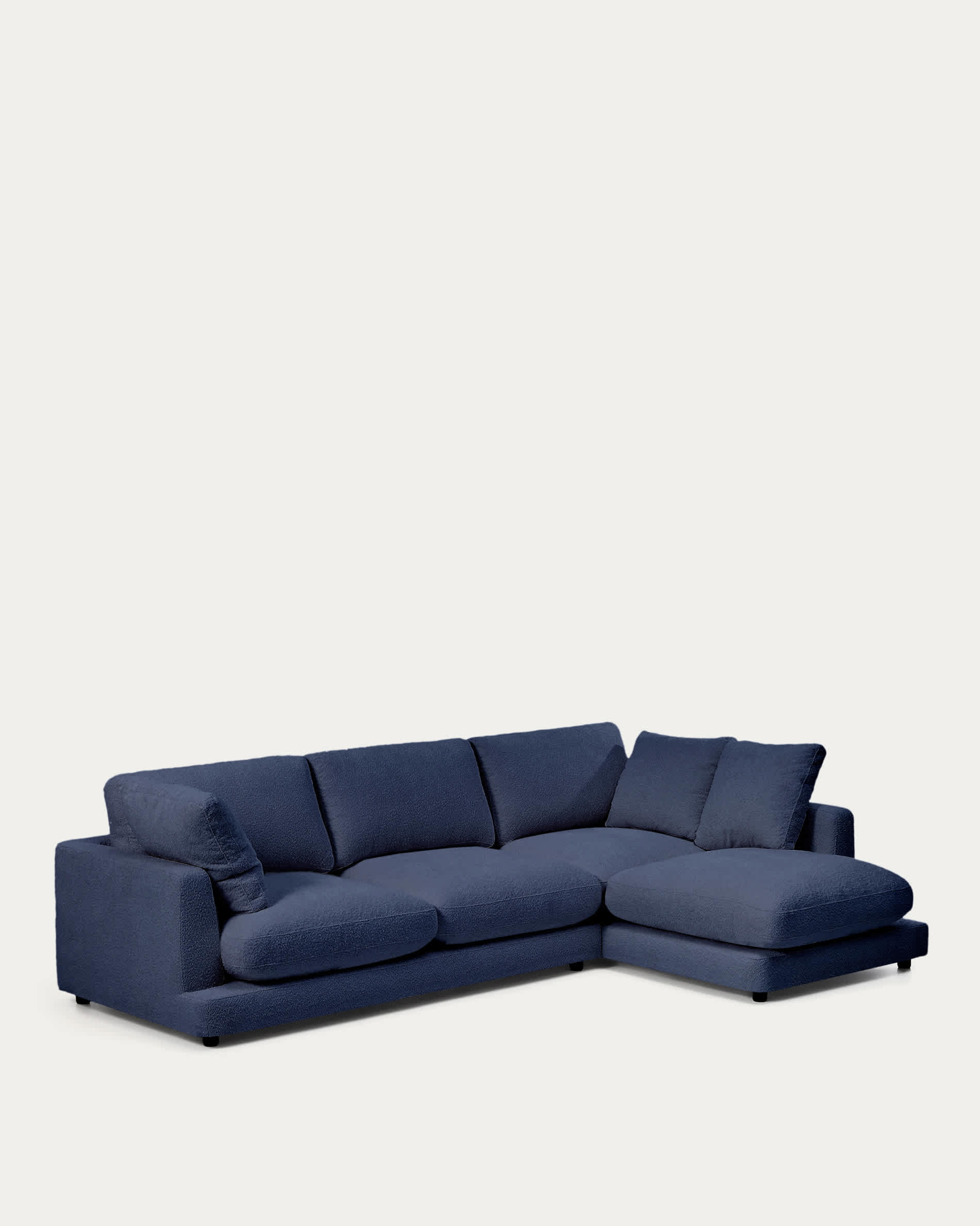 Gala fire-retardant blue bouclé 4-seater sofa with right chaise longue FSC Mix Credit 300cm