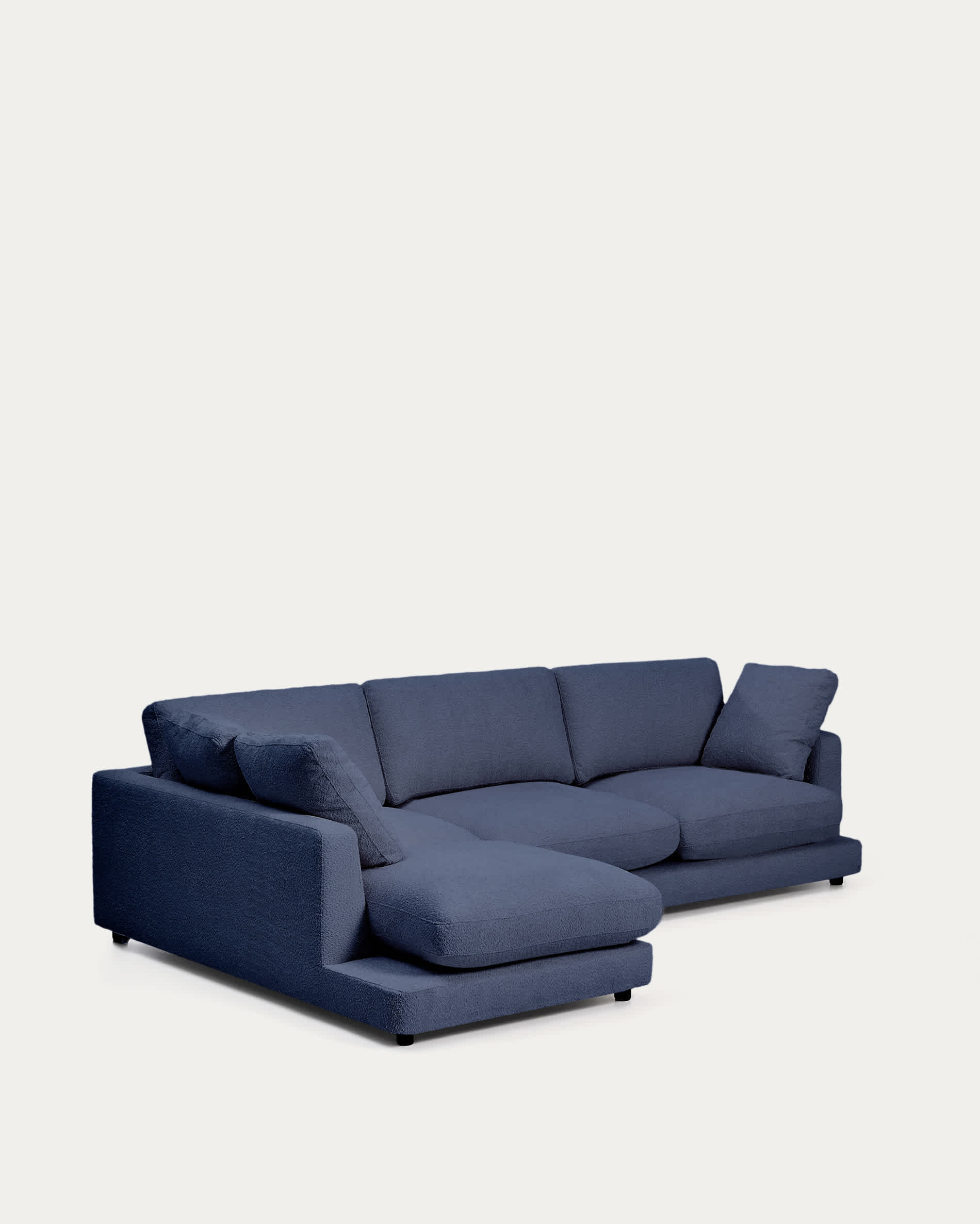 Gala fire-retardant blue bouclé 4-seater sofa with left chaise longue FSC Mix Credit 300cm