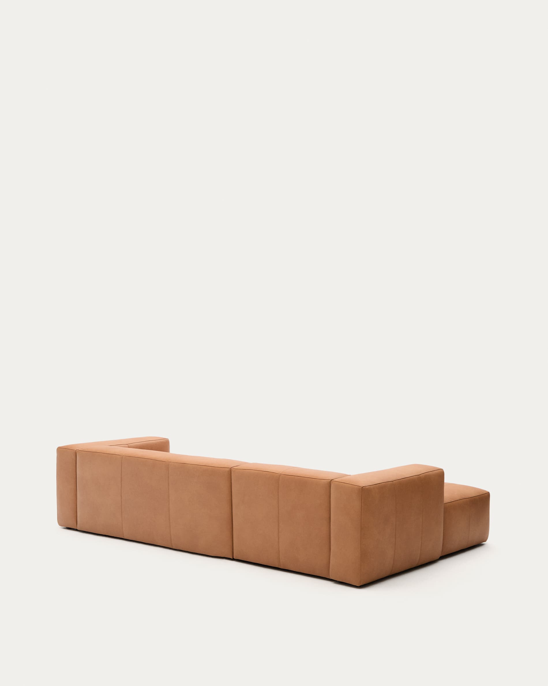 Blok brown leather 3-seater sofa, left chaise longue 300 cm