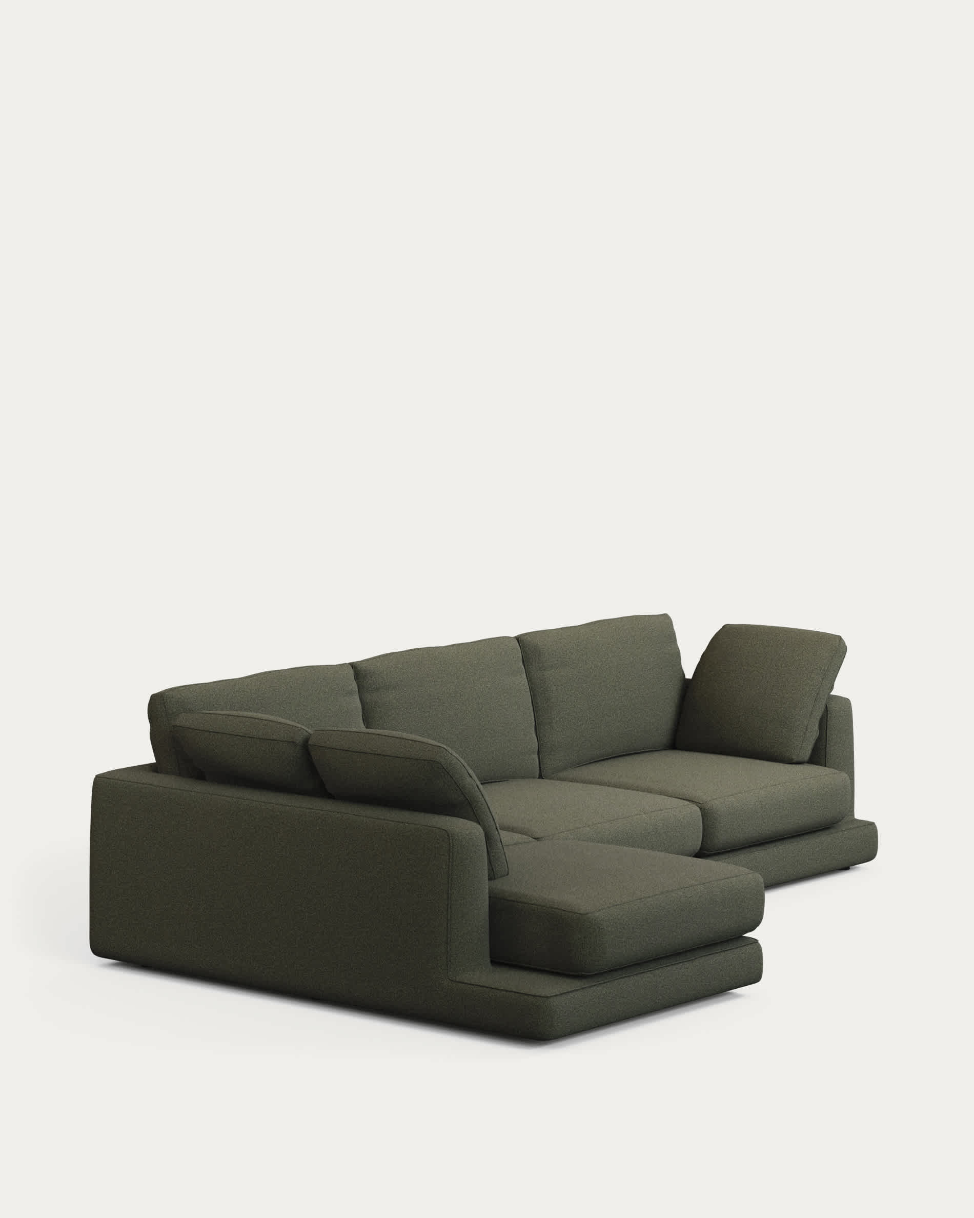 Gala 4-seater sofa with left-hand chaise longue in dark green chenille FSC Mix Credit 300 cm