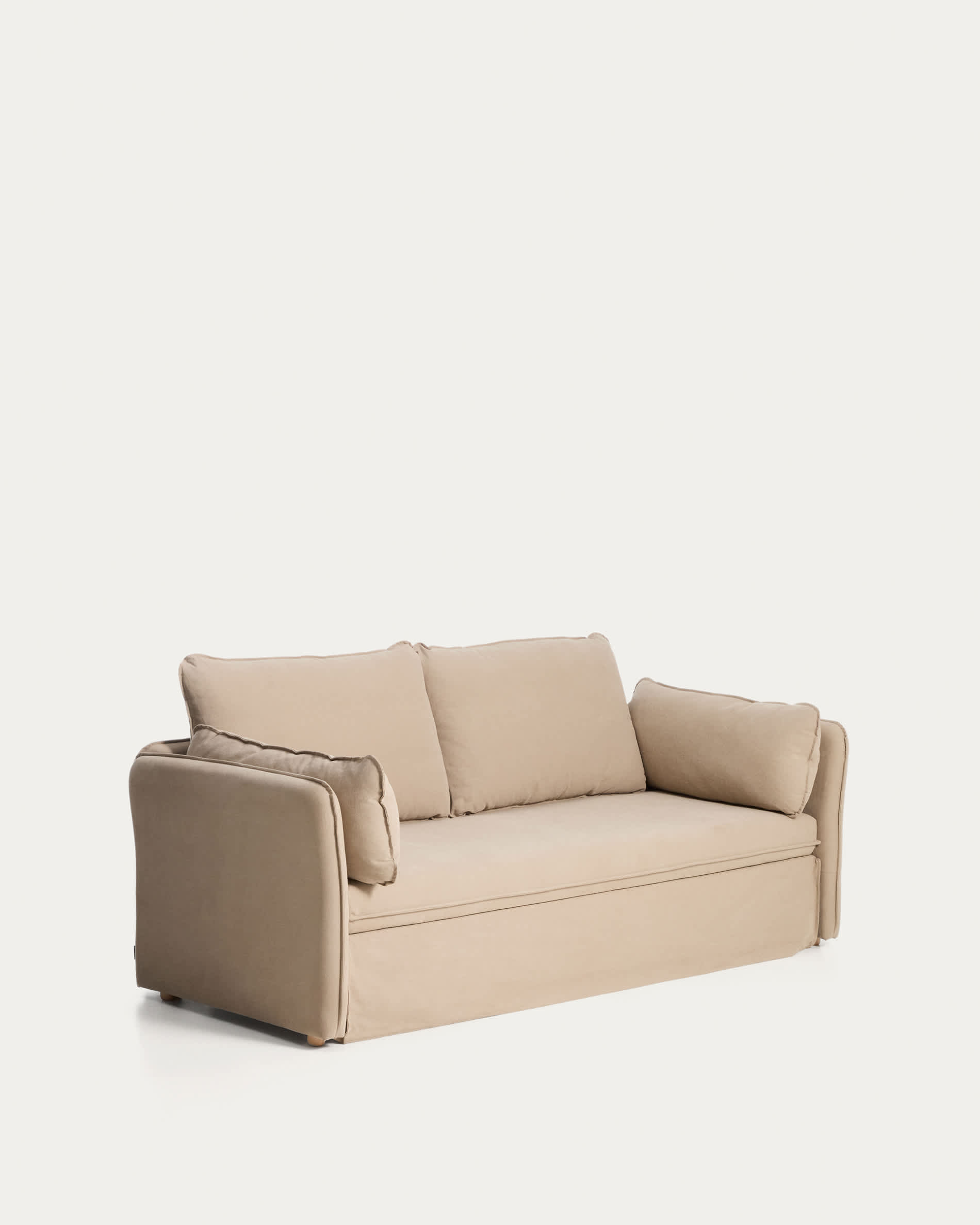 Tanit sofa bed in beige with natural finish solid beech wood legs, 210 cm FSC Mix Credit