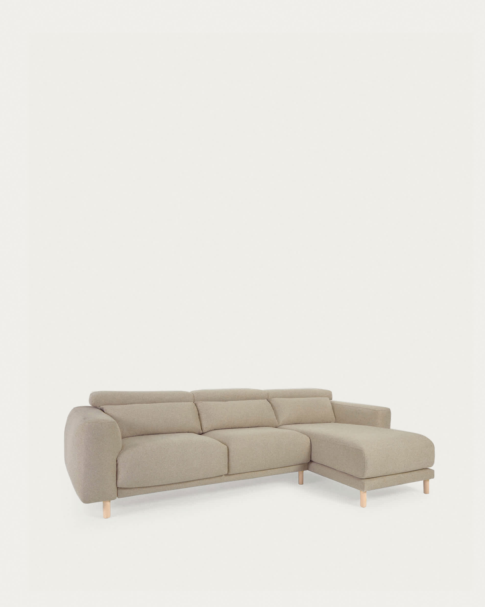 Singa 3 seater sofa with right-hand chaise longue, reclining headrest and extendable seat in beige 296 cm FSC Mix Credit