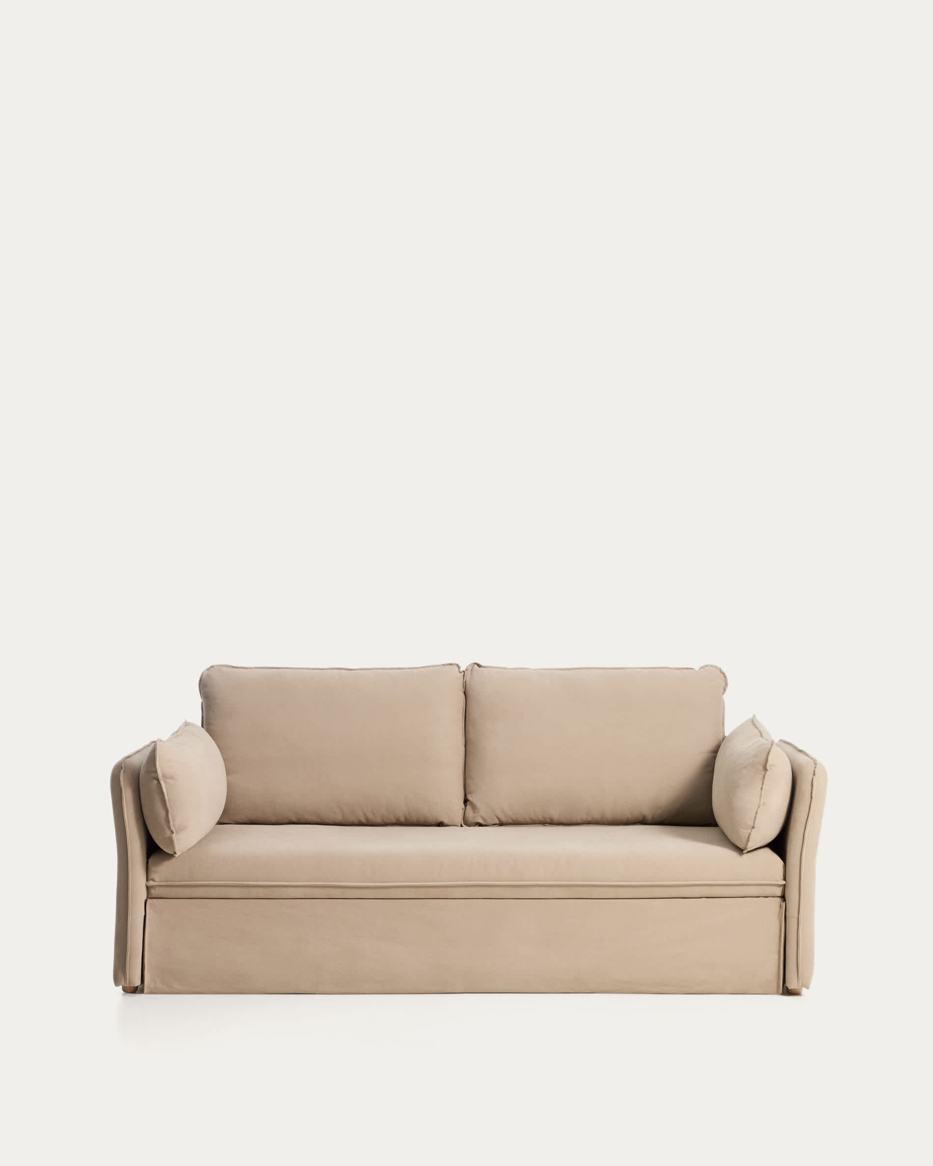 Tanit sofa bed in beige with natural finish solid beech wood legs