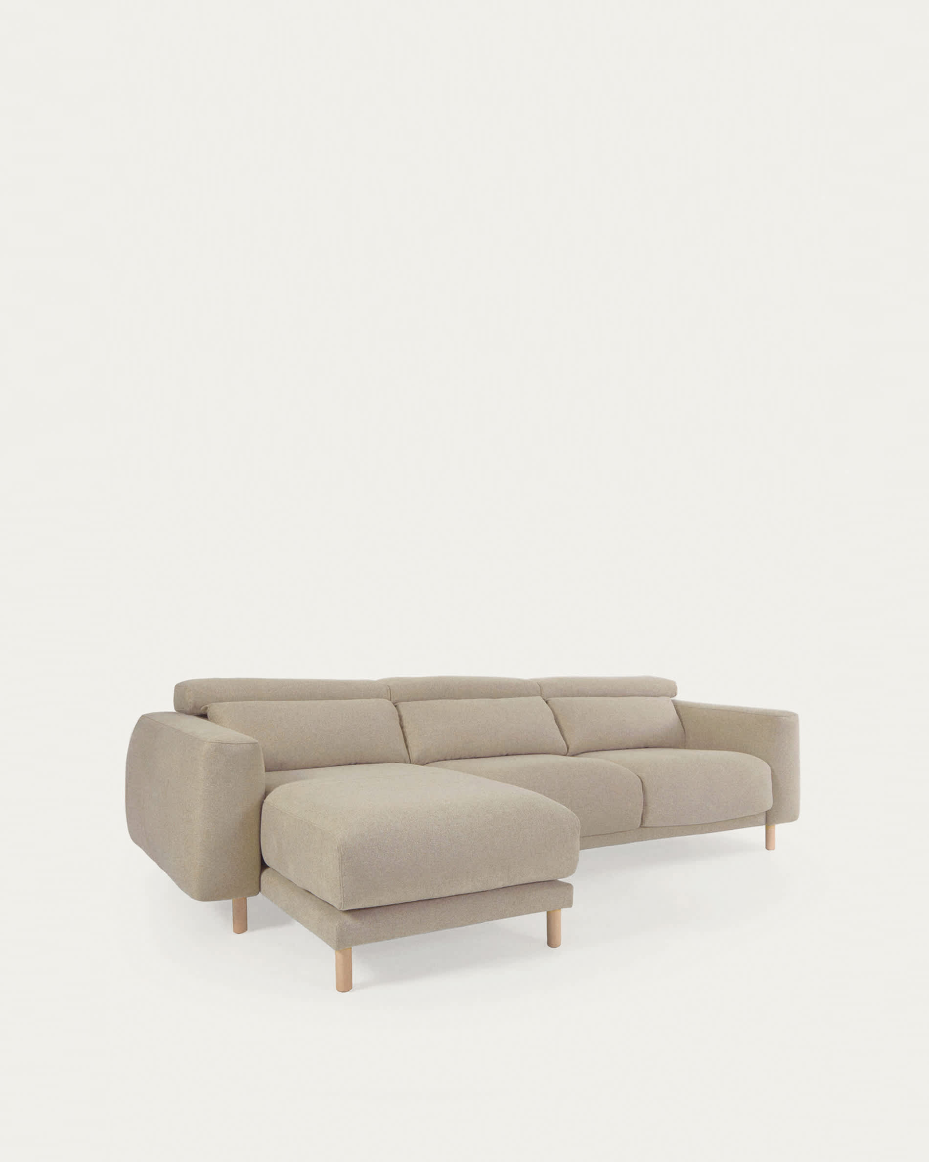 Singa 3 seater sofa with left-hand chaise longue, reclining headrest and extendable seat in beige 296 cm FSC Mix Credit