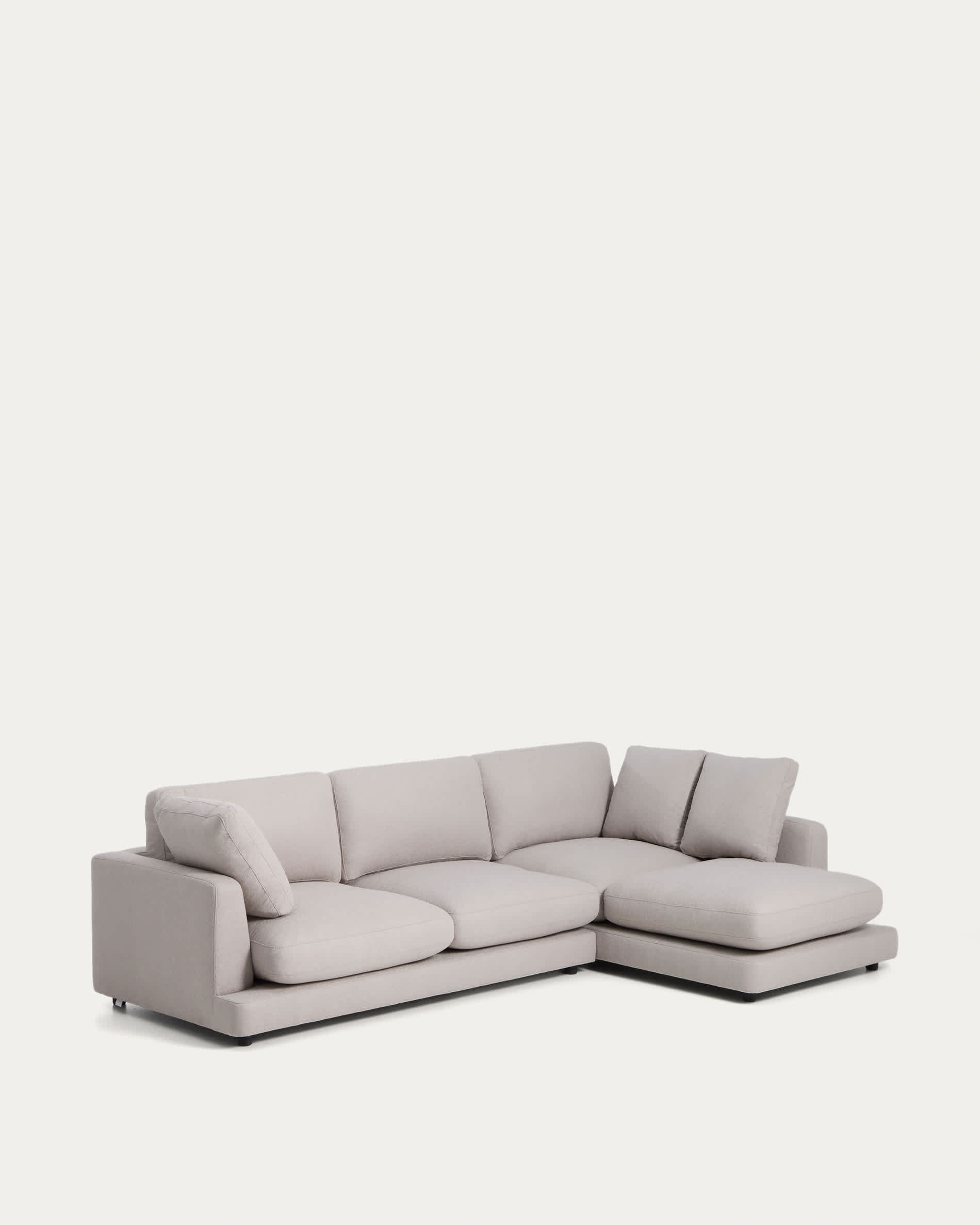 Gala 4-seater grey micro bouclé sofa with right-hand chaise longue FSC Mix Credit 300 cm
