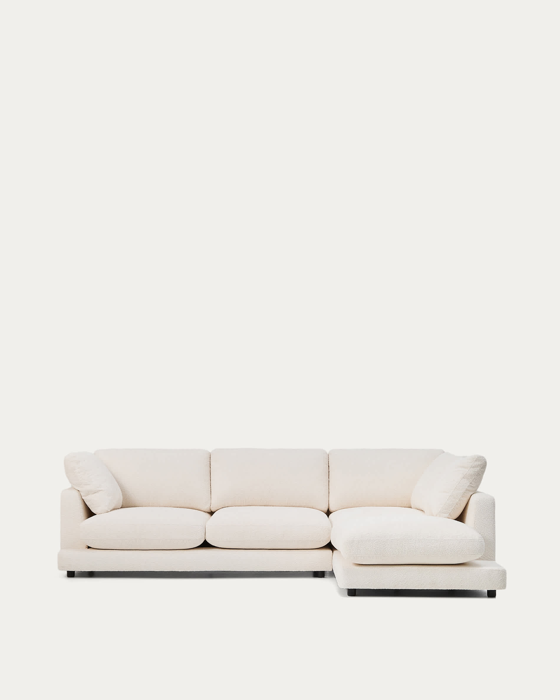 Gala fire-retardant ecru bouclé 4-seater sofa with right chaise