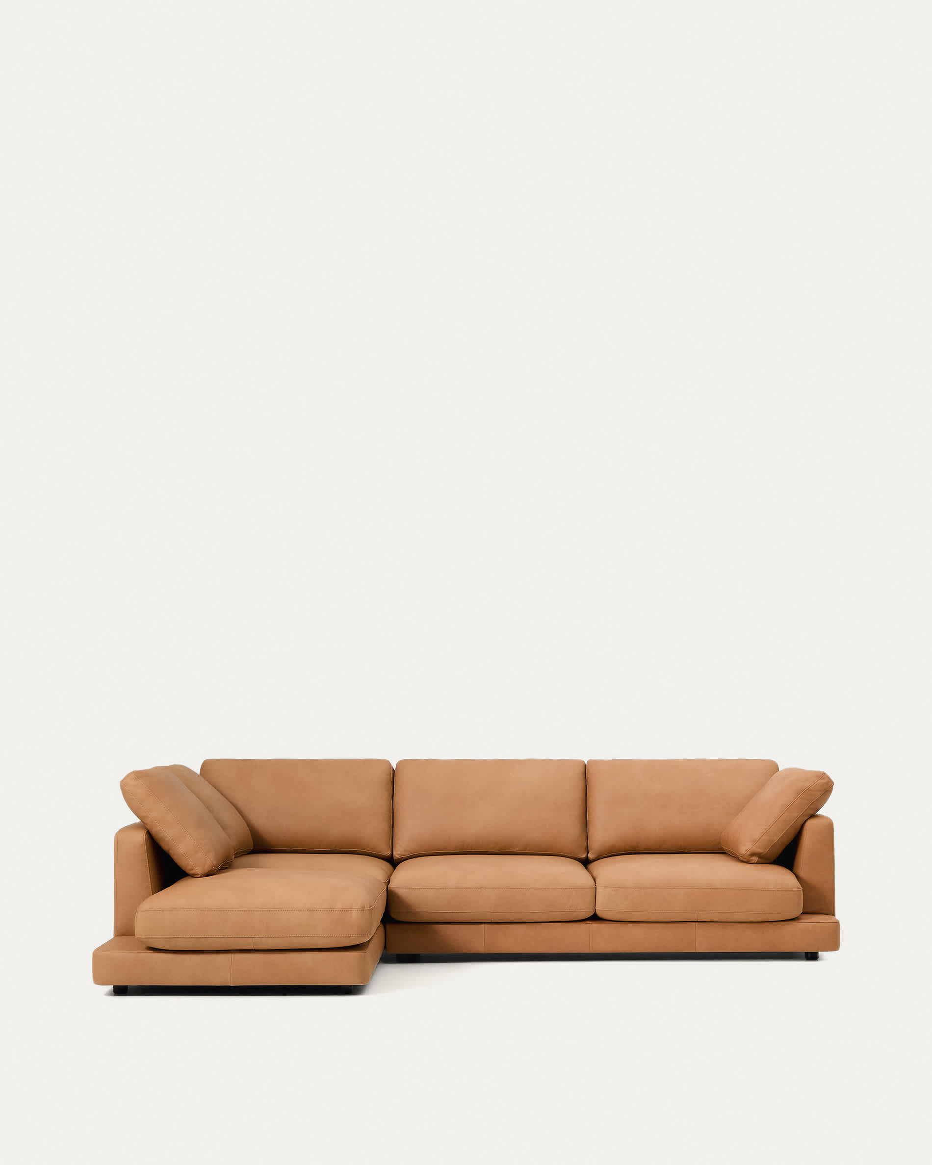 Gala 4-seater leather sofa with left chaise longue brown 300cm