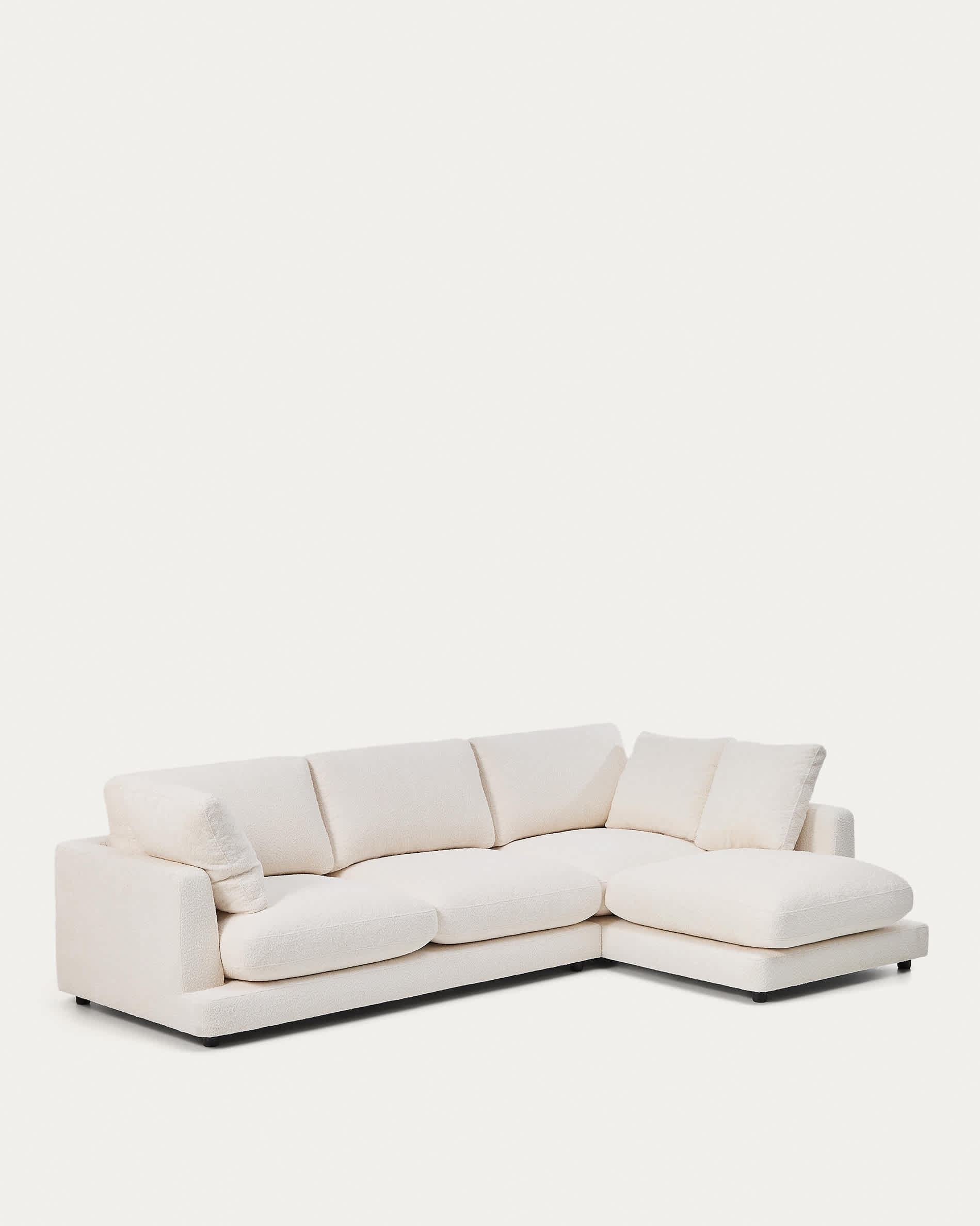 Gala fire-retardant ecru bouclé 4-seater sofa with right chaise longue FSC Mix Credit 300cm