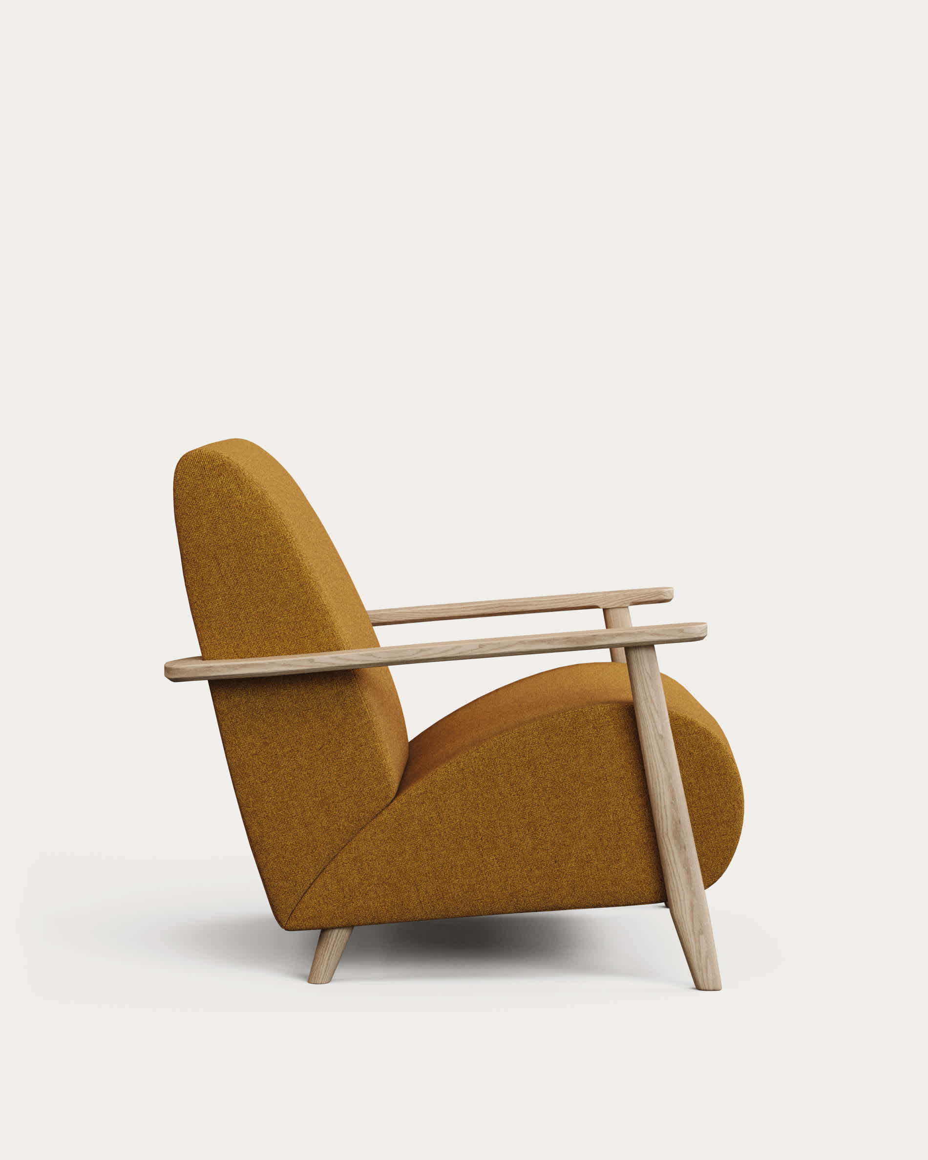 Meghan armchair in mustard bouclé and solid ash wood with natural finish FSC Mix Credit