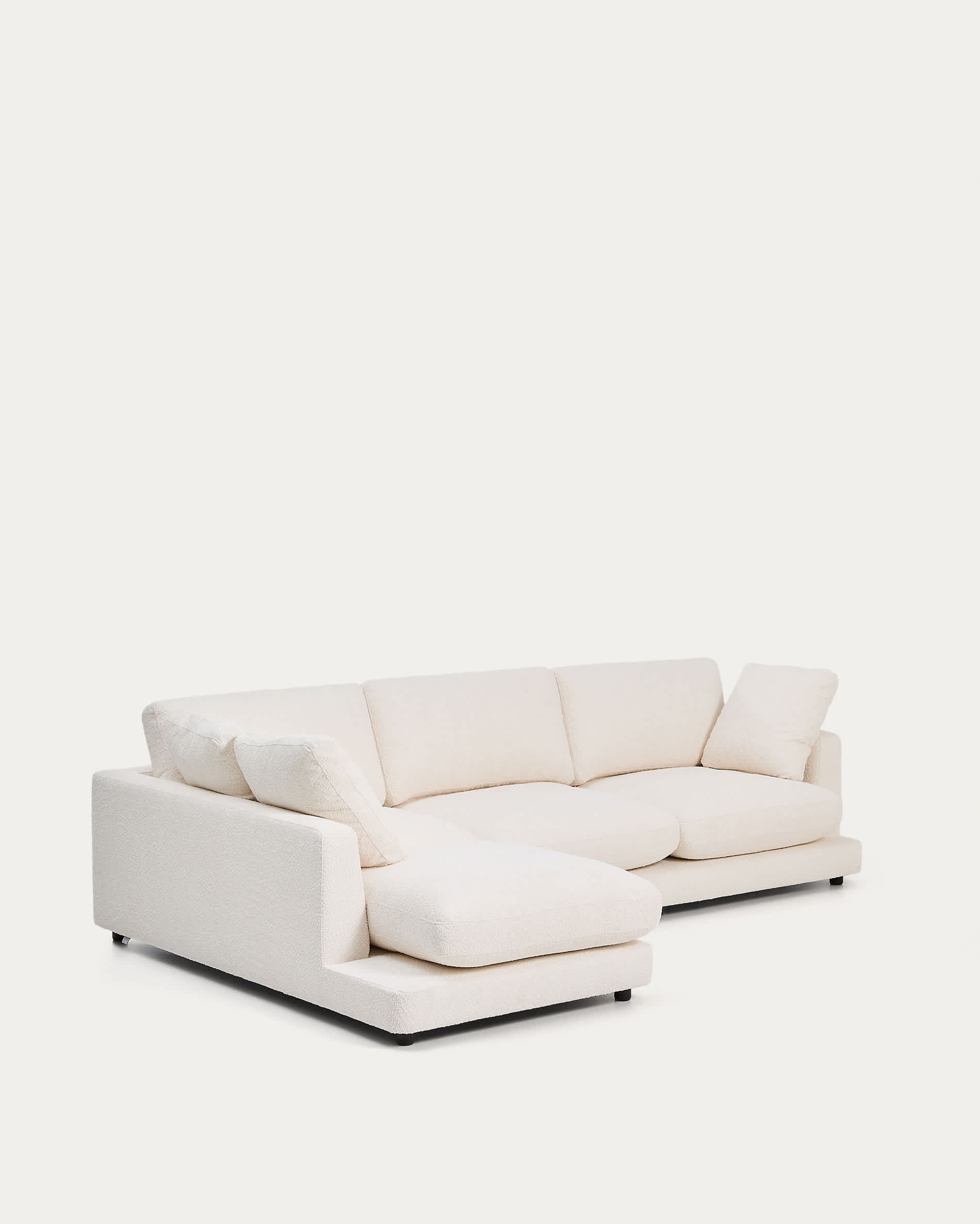 Gala fire-retardant ecru bouclé 4-seater sofa with left chaise longue FSC Mix Credit 300cm