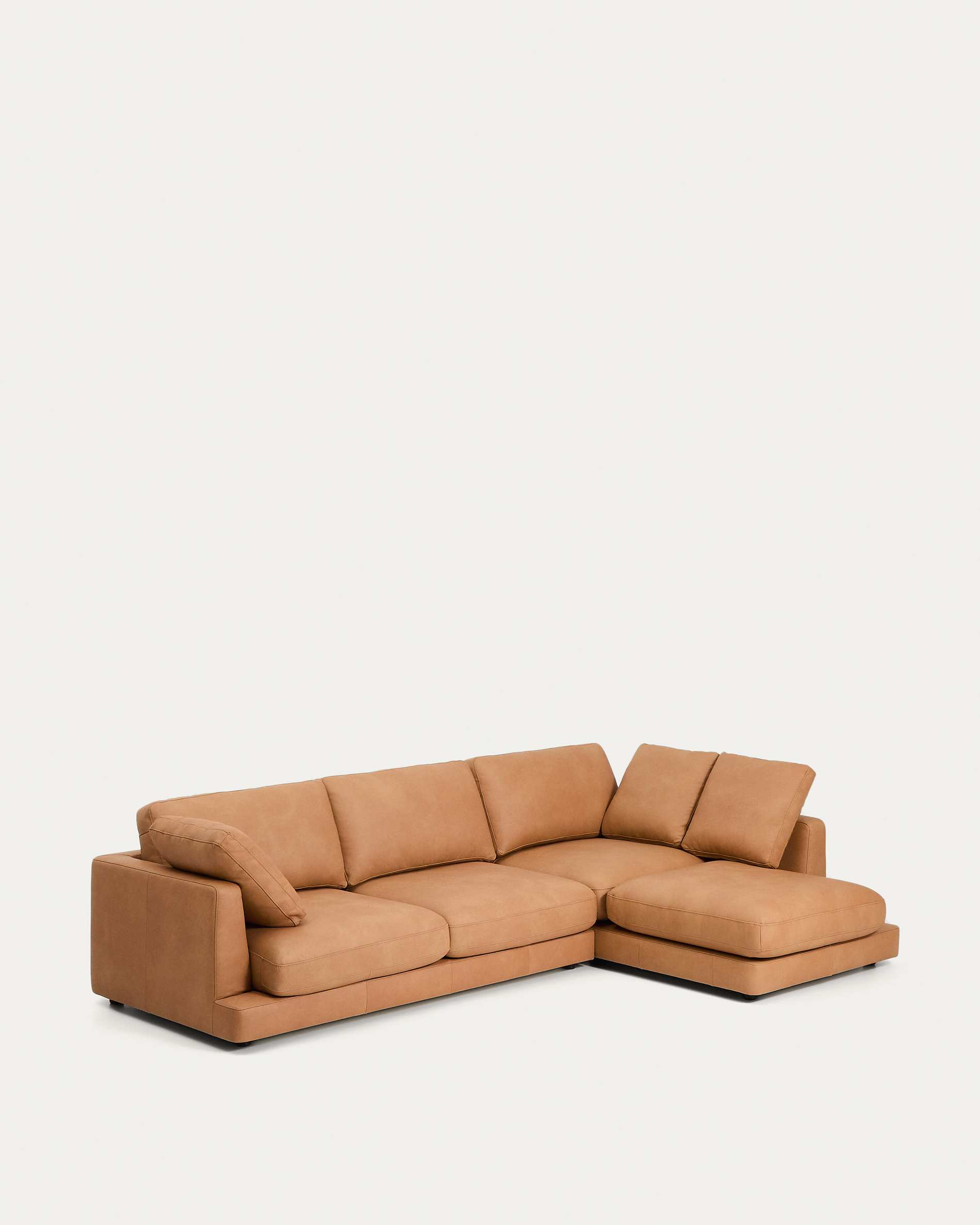 Gala 4-seater leather sofa with right chaise longue brown 300cm