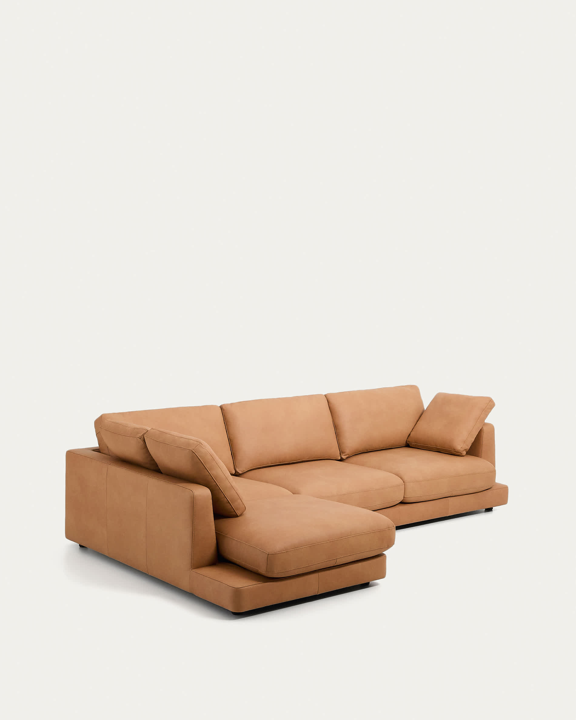 Gala 4-seater leather sofa with left chaise longue brown 300cm