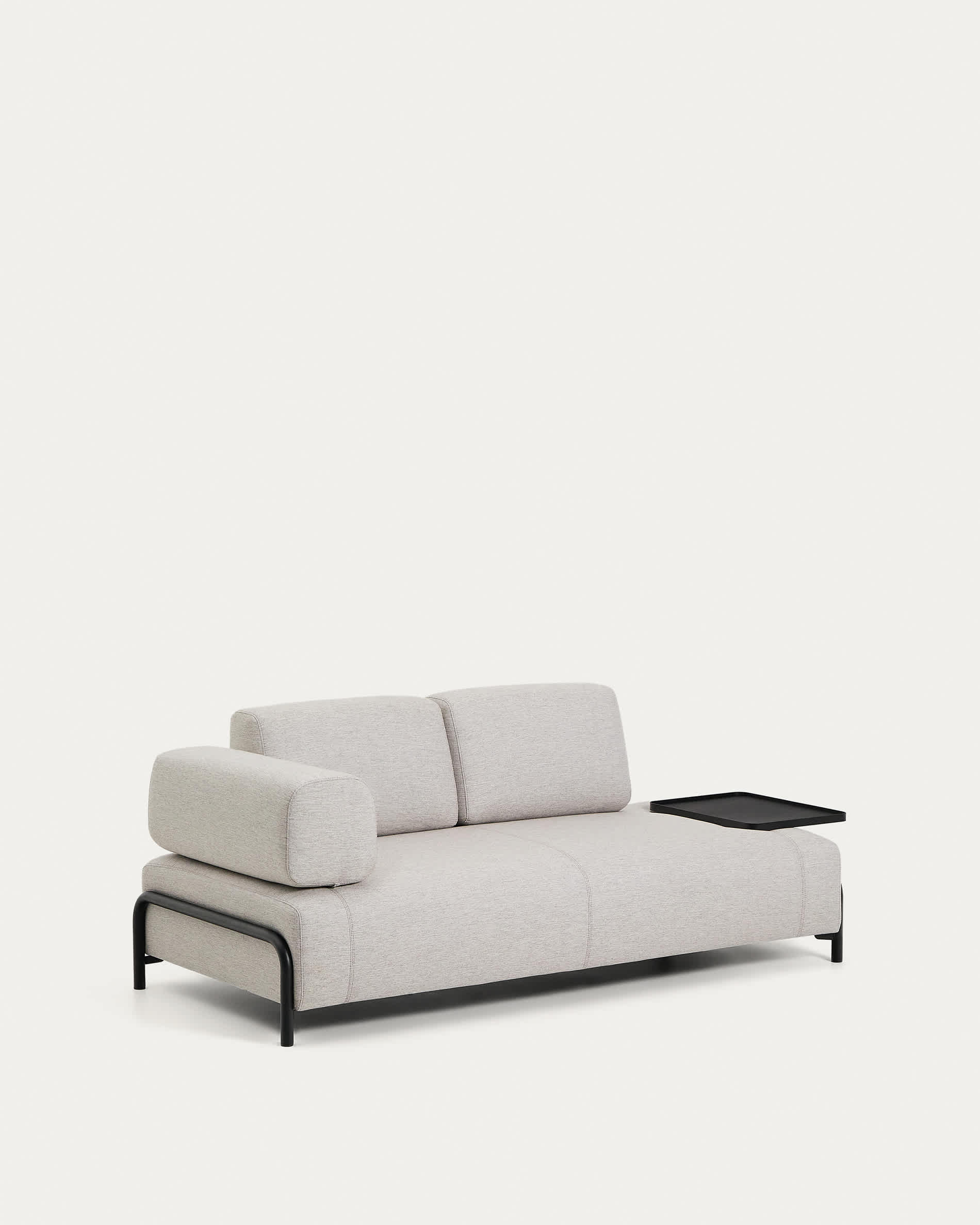 Compo 2-seater greige sofa with large tray table and black metal frame 200 cm FSC Mix Credit