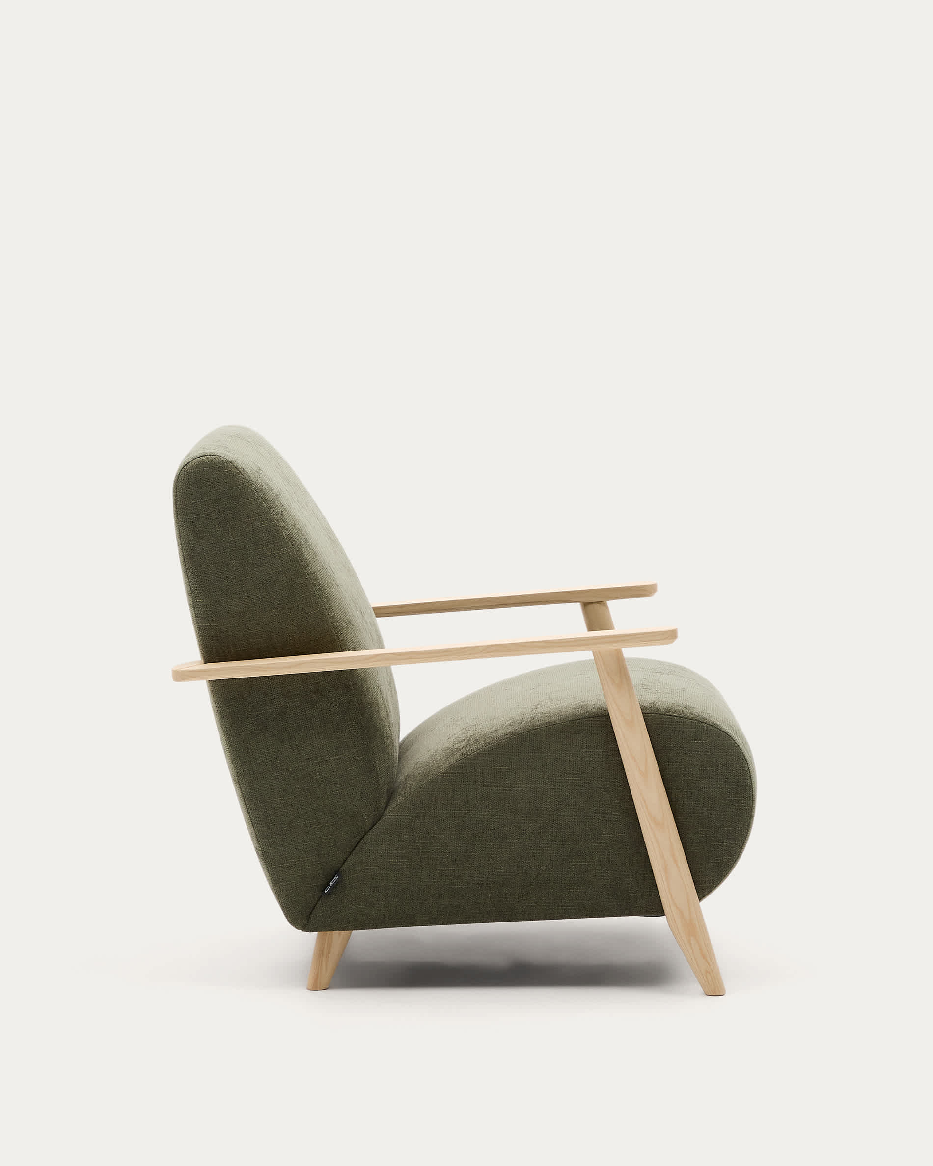 Meghan armchair in green chenille and with solid beech wood in a natural finish FSC Mix Credit