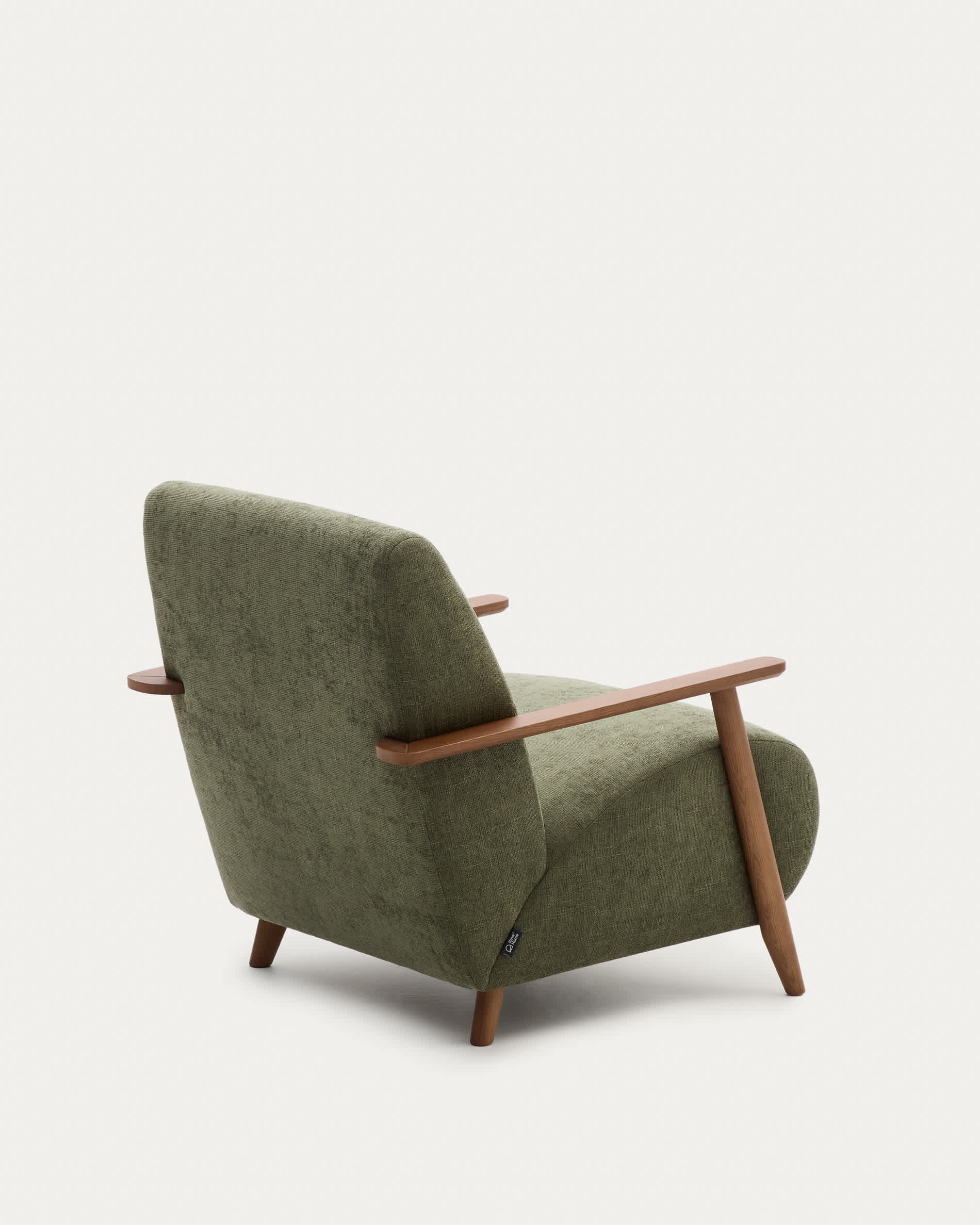 Meghan armchair in green chenille and solid ash wood with walnut finish FSC Mix Credit