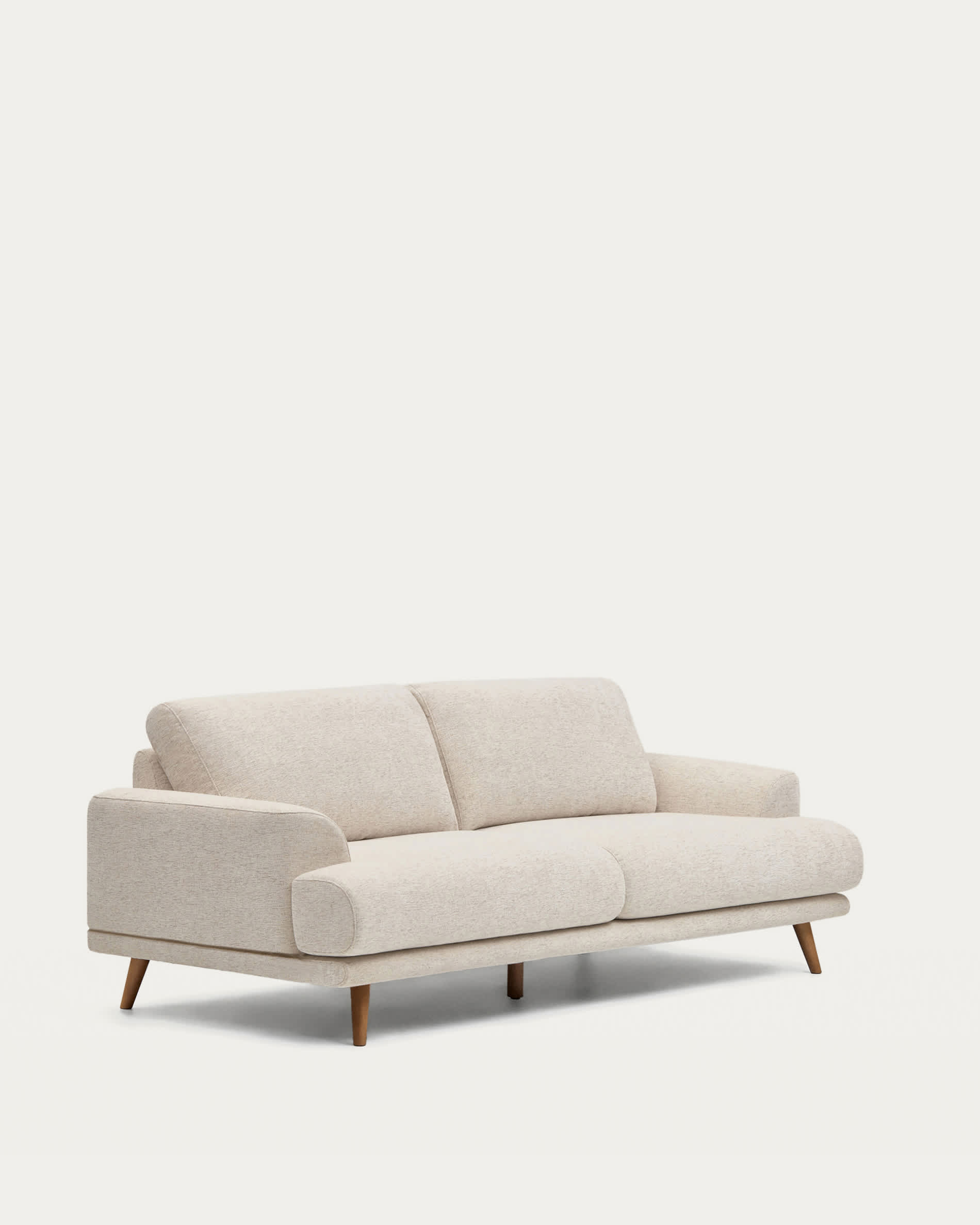 Karin 2-seater sofa in beige chenille with solid beech wood legs in walnut-tone finish 210 cm