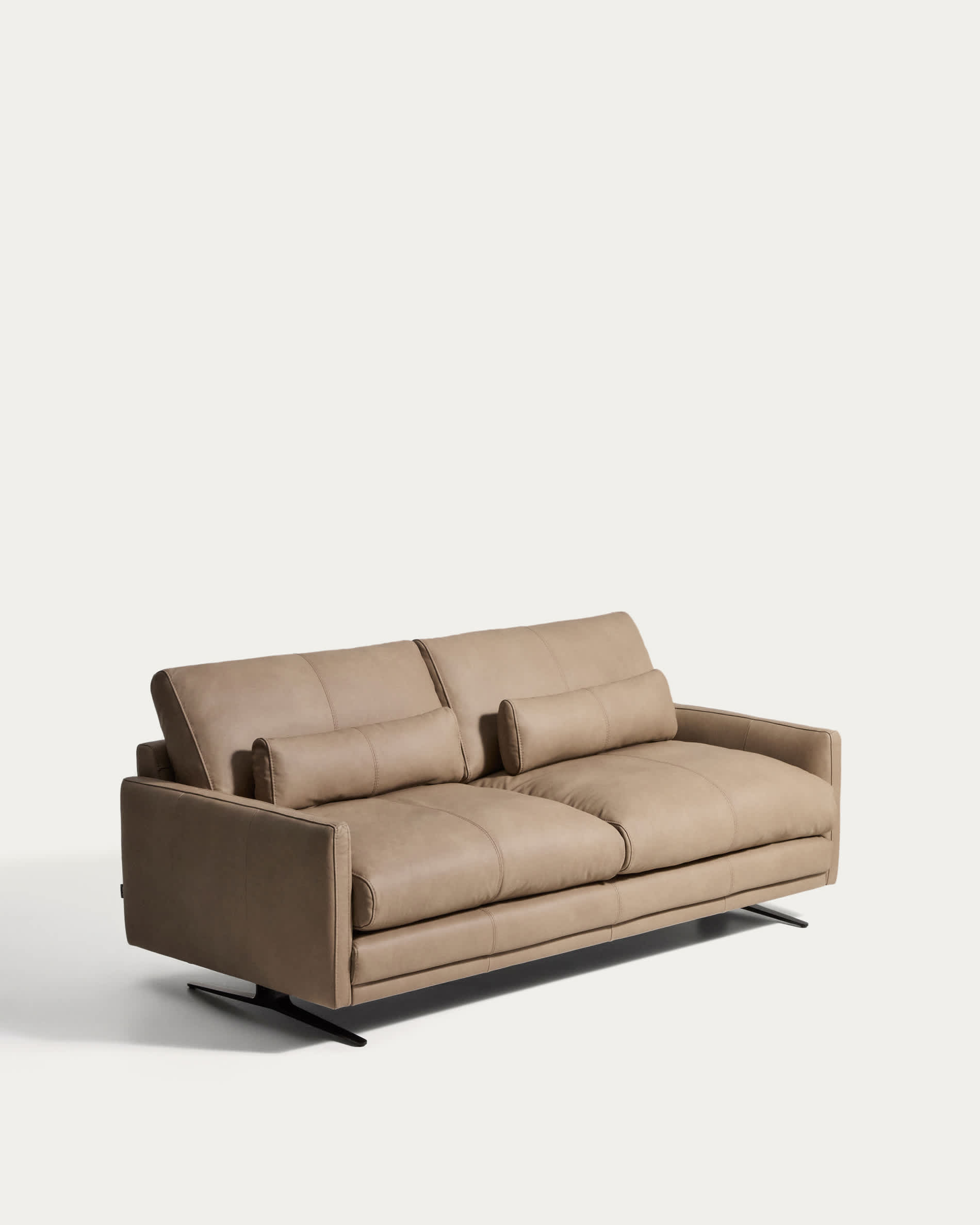 Veliro brown leather 2-seater sofa with steel legs in black finish 210cm FSC Mix Credit