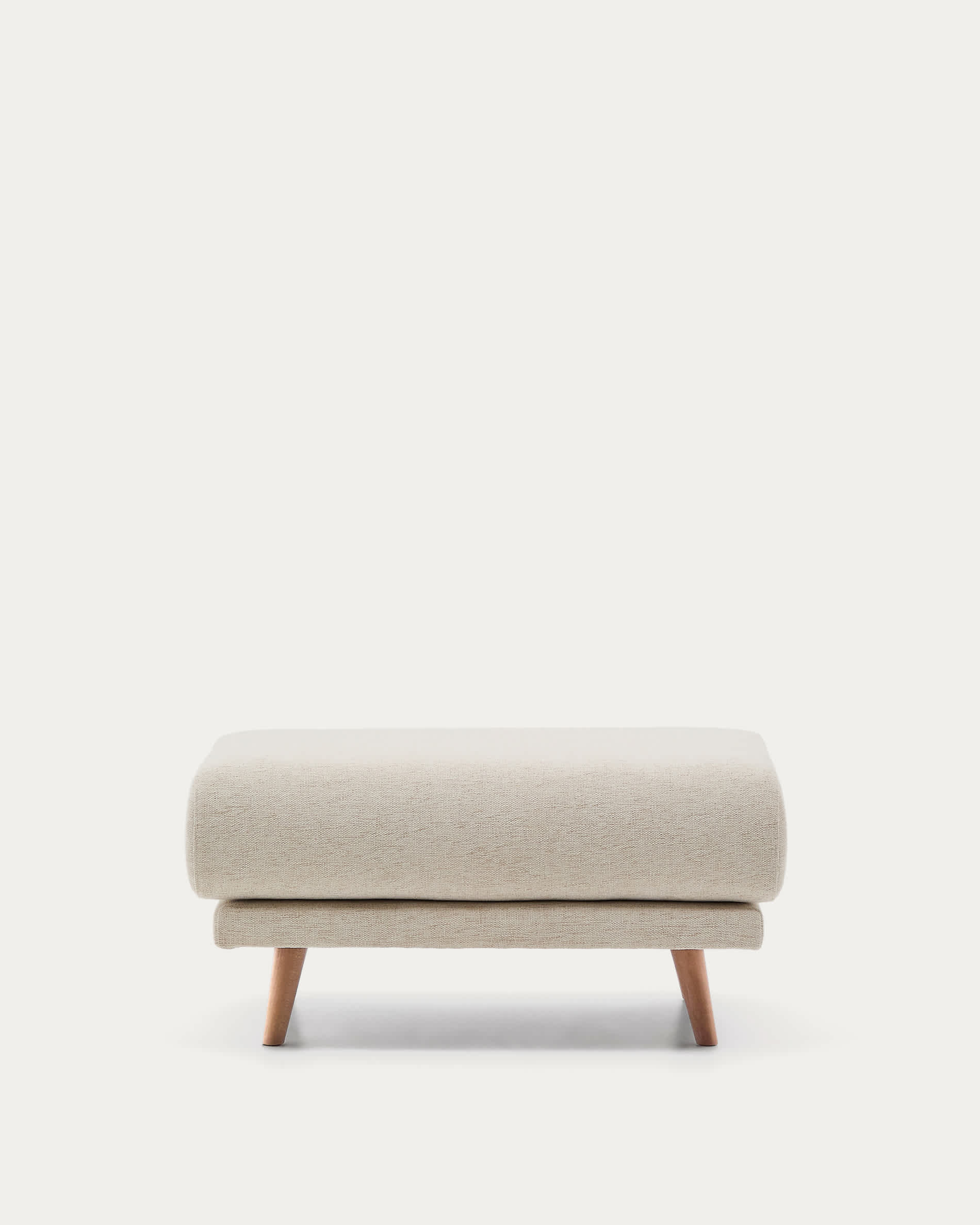 Karin footrest in beige chenille with solid beech wood legs in natural colour finish 90 x 70 cm
