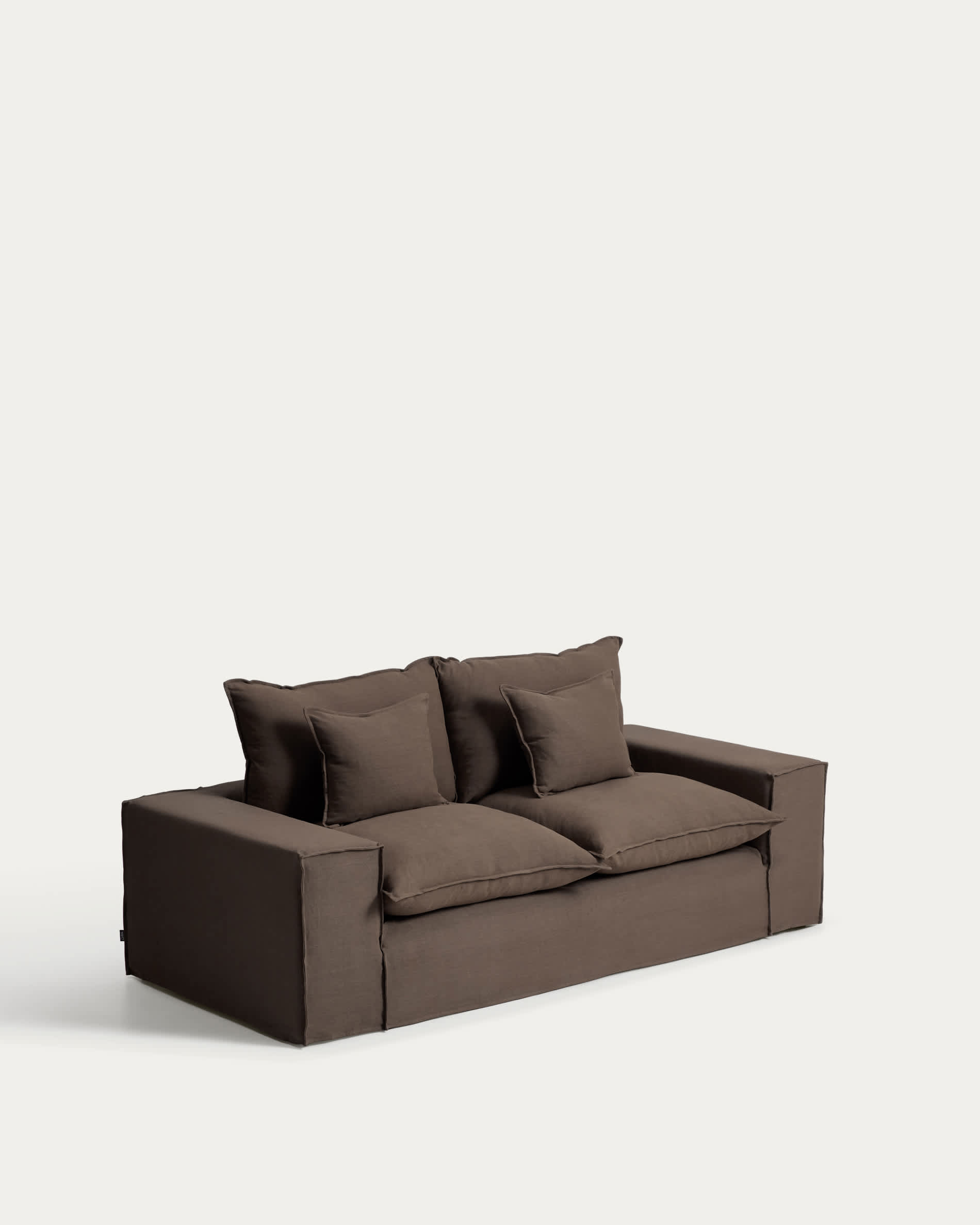 Anarela 100% taupe linen 2-seater sofa with removable cover 240 cm FSC Mix Credit