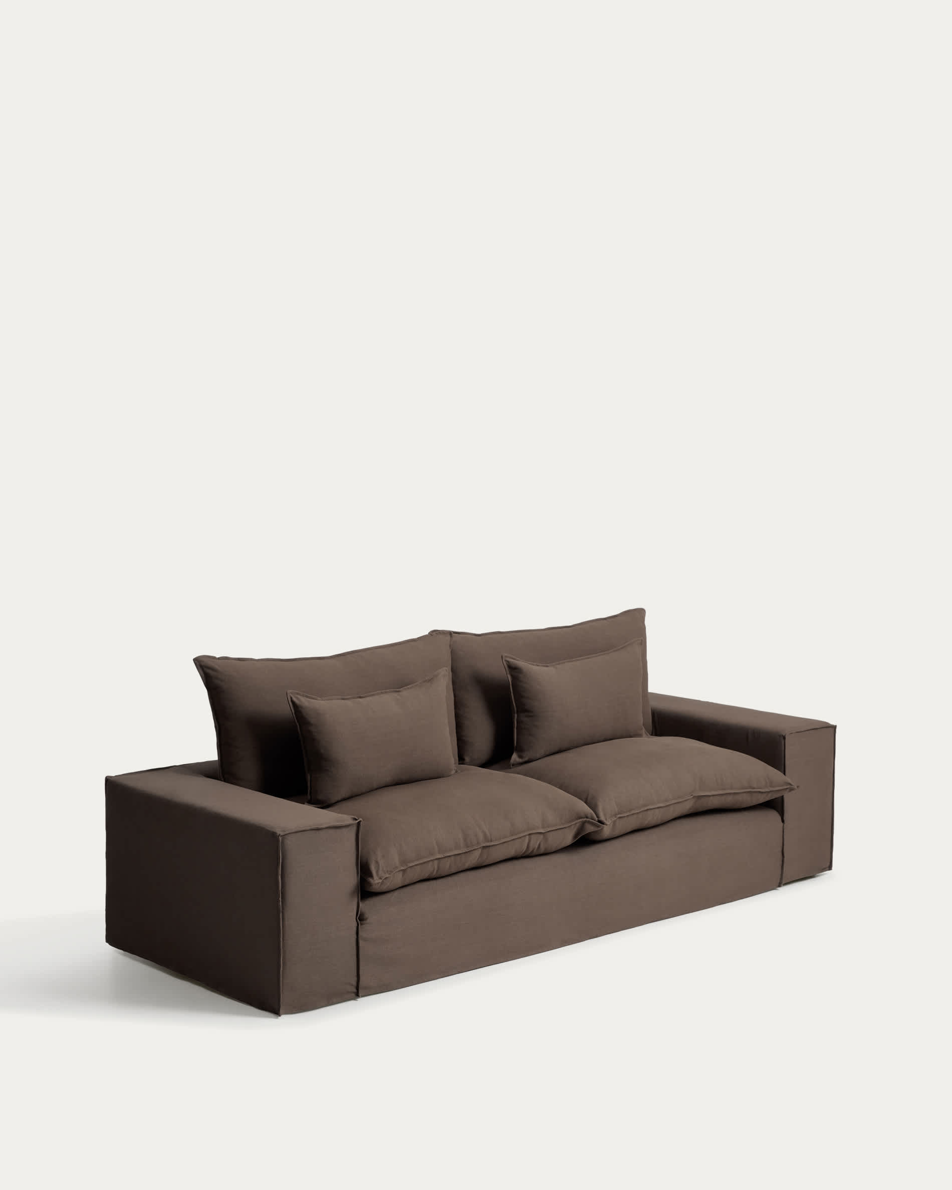 Anarela 100% taupe linen 3-seater sofa with removable cover 280 cm FSC Mix Credit