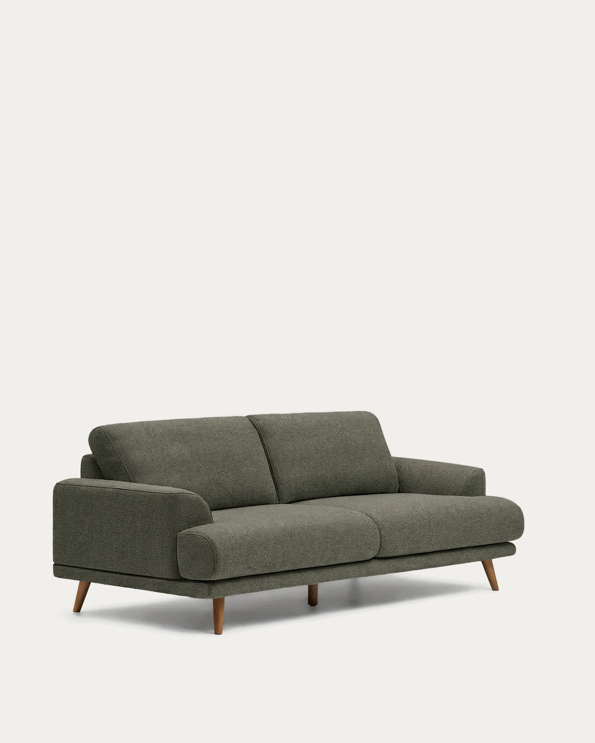 Karin 2-seater sofa in dark green chenille with solid beech wood legs in walnut-tone finish 211 cm