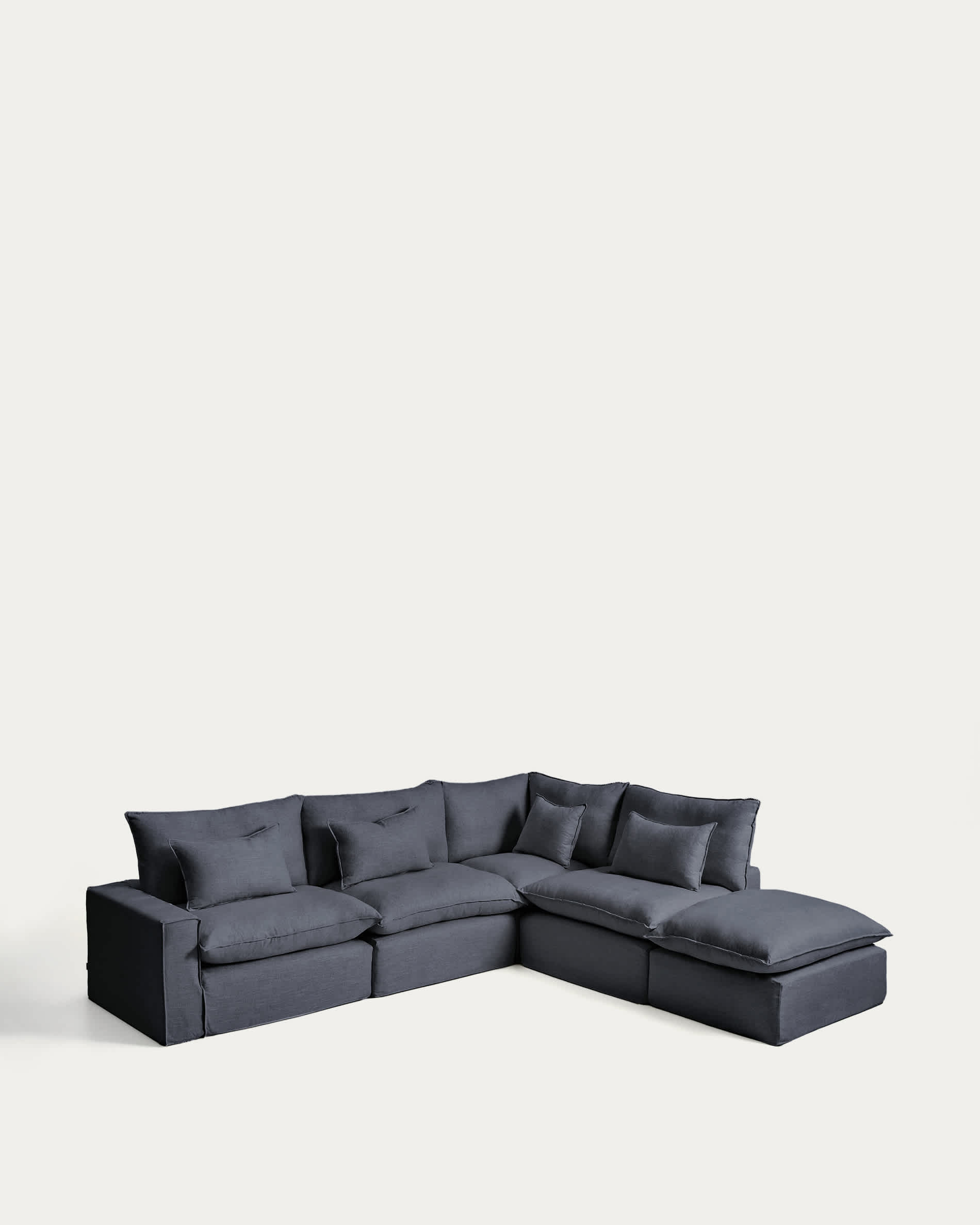 Anarela dark grey linen and viscose 6-seater modular corner sofa with removable cover 347 x 307 cm FSC Mix Credit