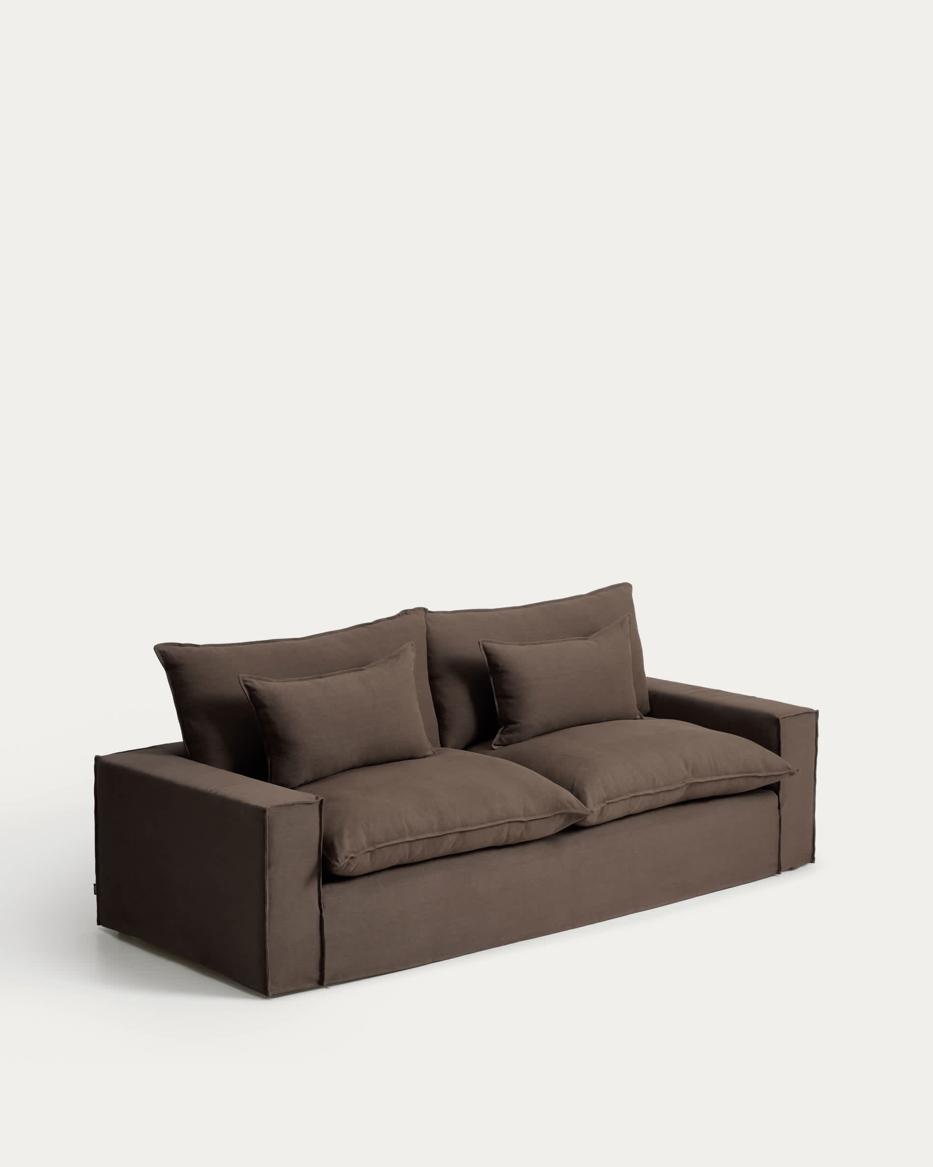 Anarela 100% taupe linen 3-seater sofa with removable cover 260 cm FSC Mix Credit
