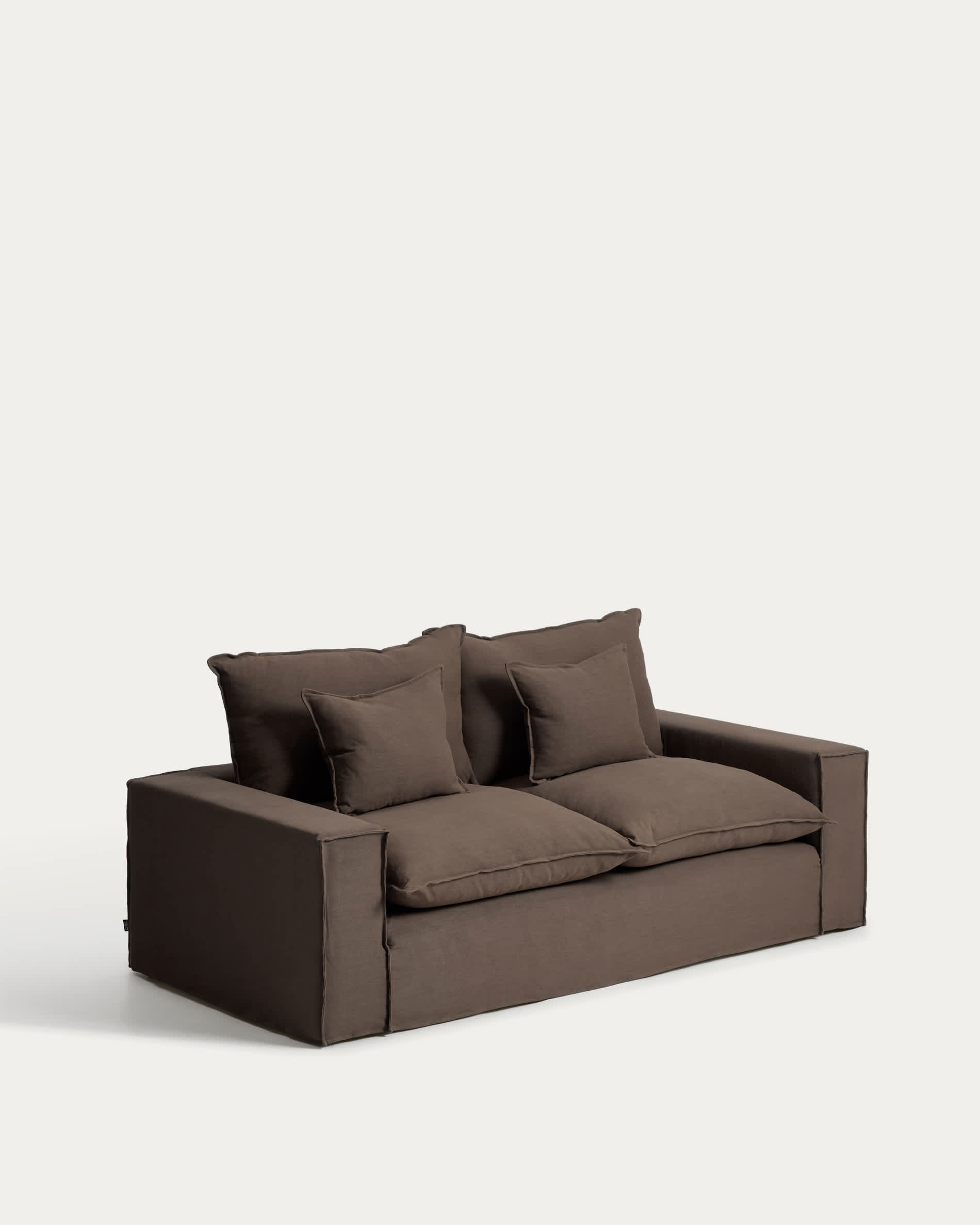 Anarela 100% taupe linen 2-seater sofa with removable cover 220 cm FSC Mix Credit