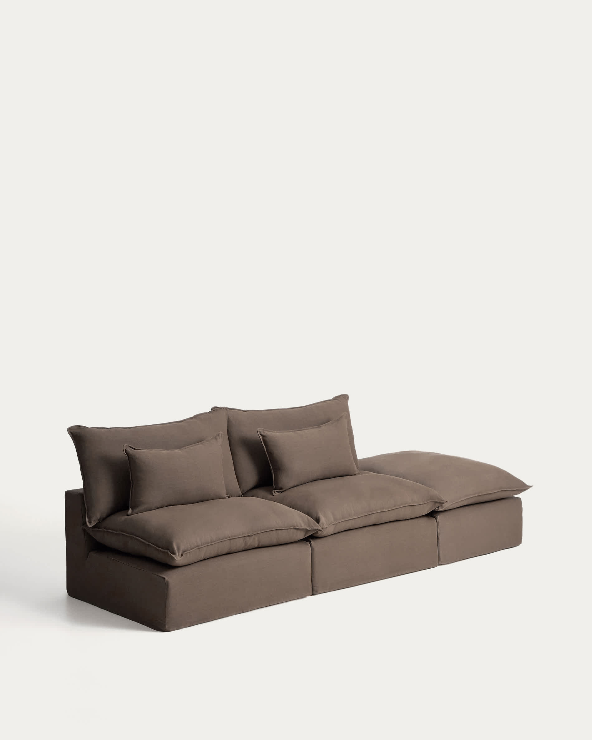 Anarela 100% taupe linen 3-seater modular sofa with end module and removable cover 310cm FSC Mix Credit